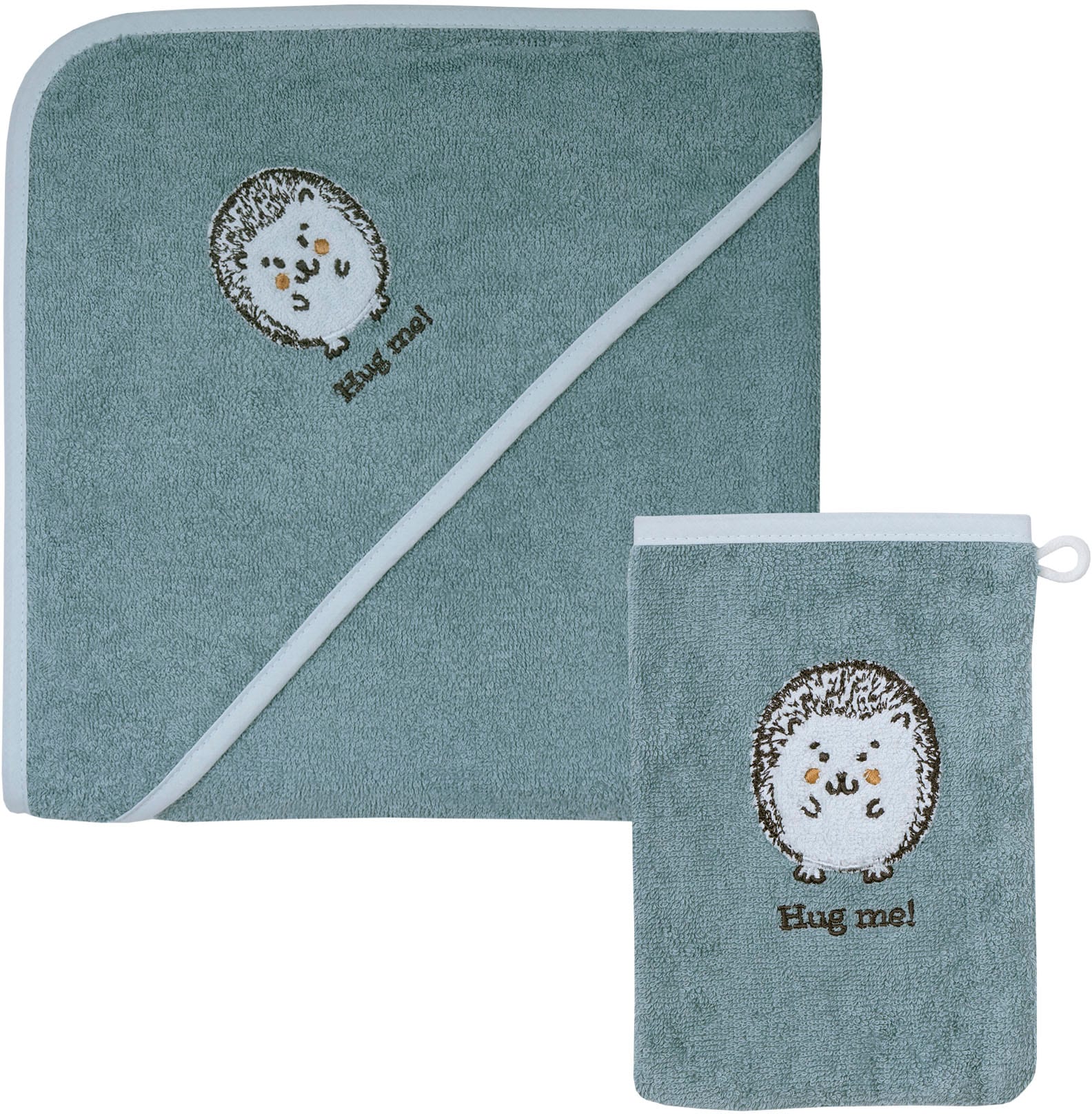 Wörner Handtuch Set »Igel blau Kapuzenbadetuch 100/100 mit Waschhandschuh«, günstig online kaufen