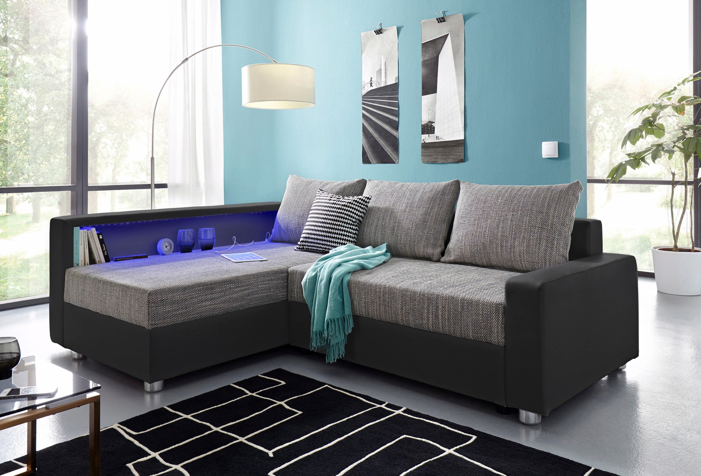 COLLECTION AB Ecksofa »Relax L-Form«, inklusive Bettfunktion, Federkern, wahlweise mit RGB-LED-Beleuchtung