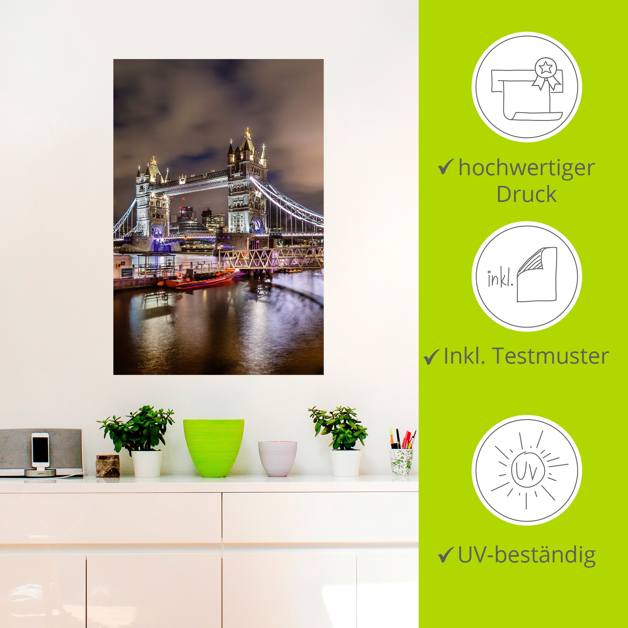 Artland Wandbild »LONDON Tower Bridge im Abendlicht« London 1 Stk. tlg. als Alubild, Leinwandbild, Poster, Wandaufkleber in verschied. Größen