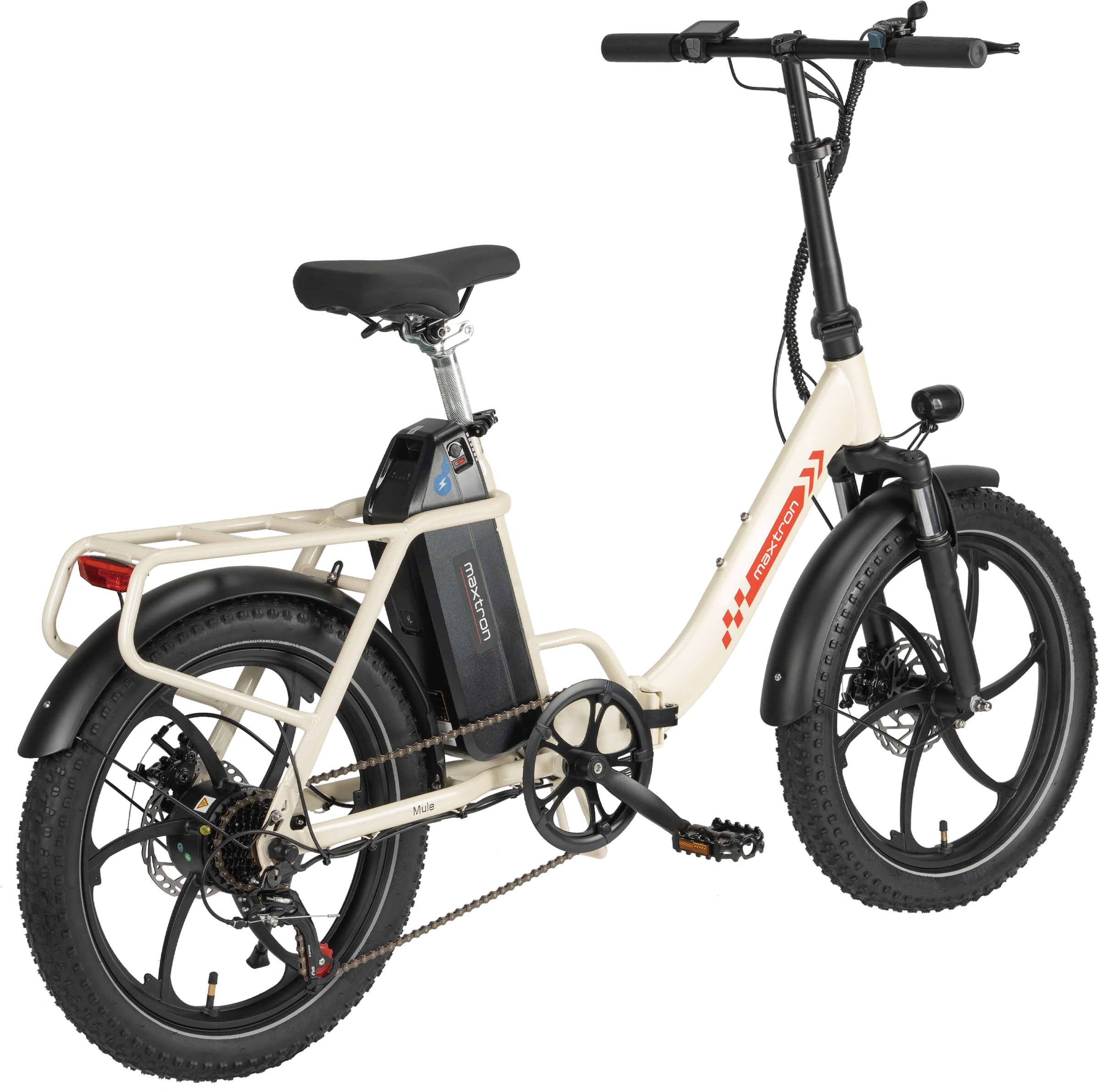 Maxtron »Maxtron MULE Klapprad« 7 Gang Shimano ALTUS Schaltwerk Kettenschaltung 350 W Packung,  Stadt & Abenteuer: 20" Fatbike mit XXL 20Ah Akku.