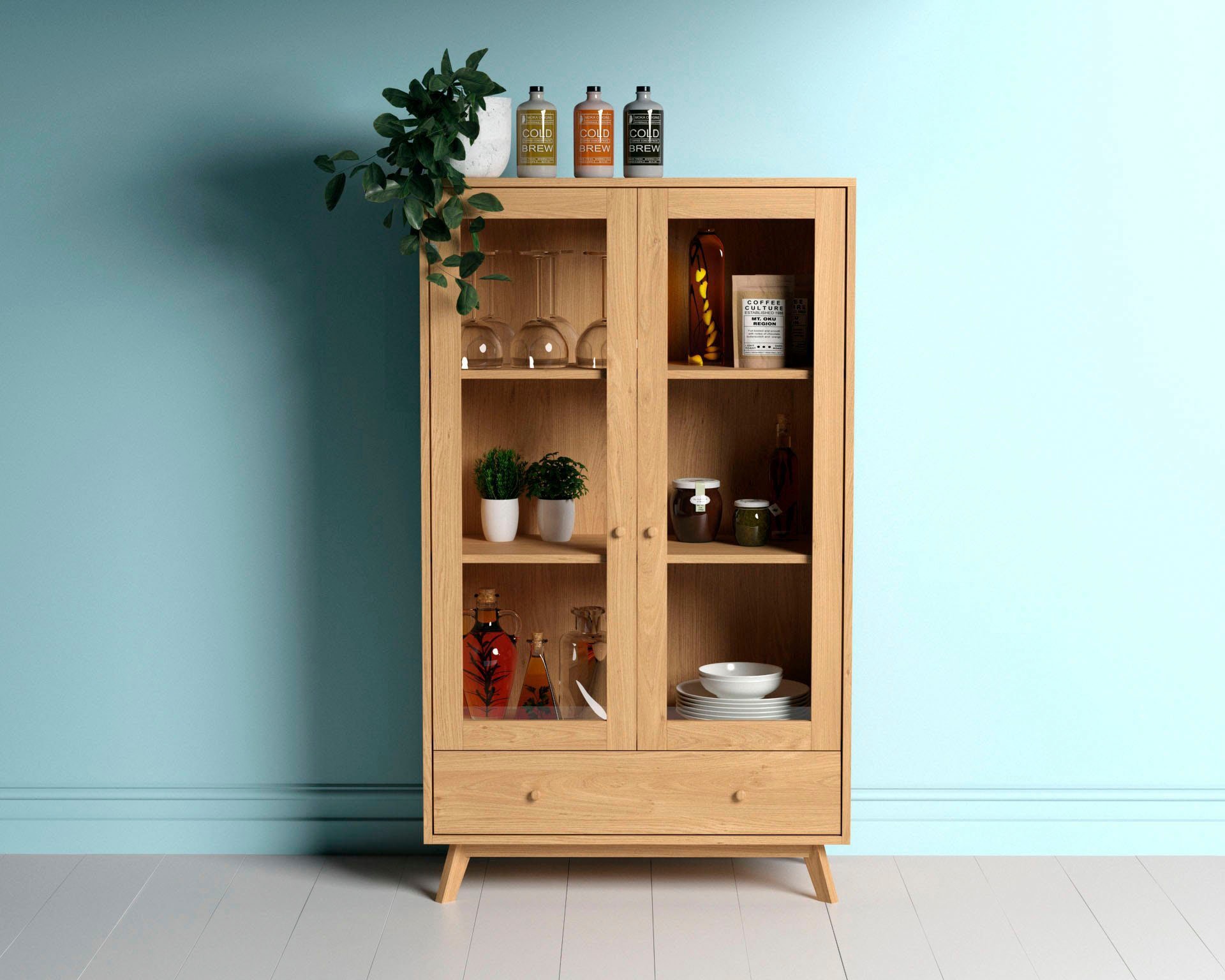Woodman Glasvitrine »Kensal« im schlichten skandinavischen Design, Holzfurn günstig online kaufen