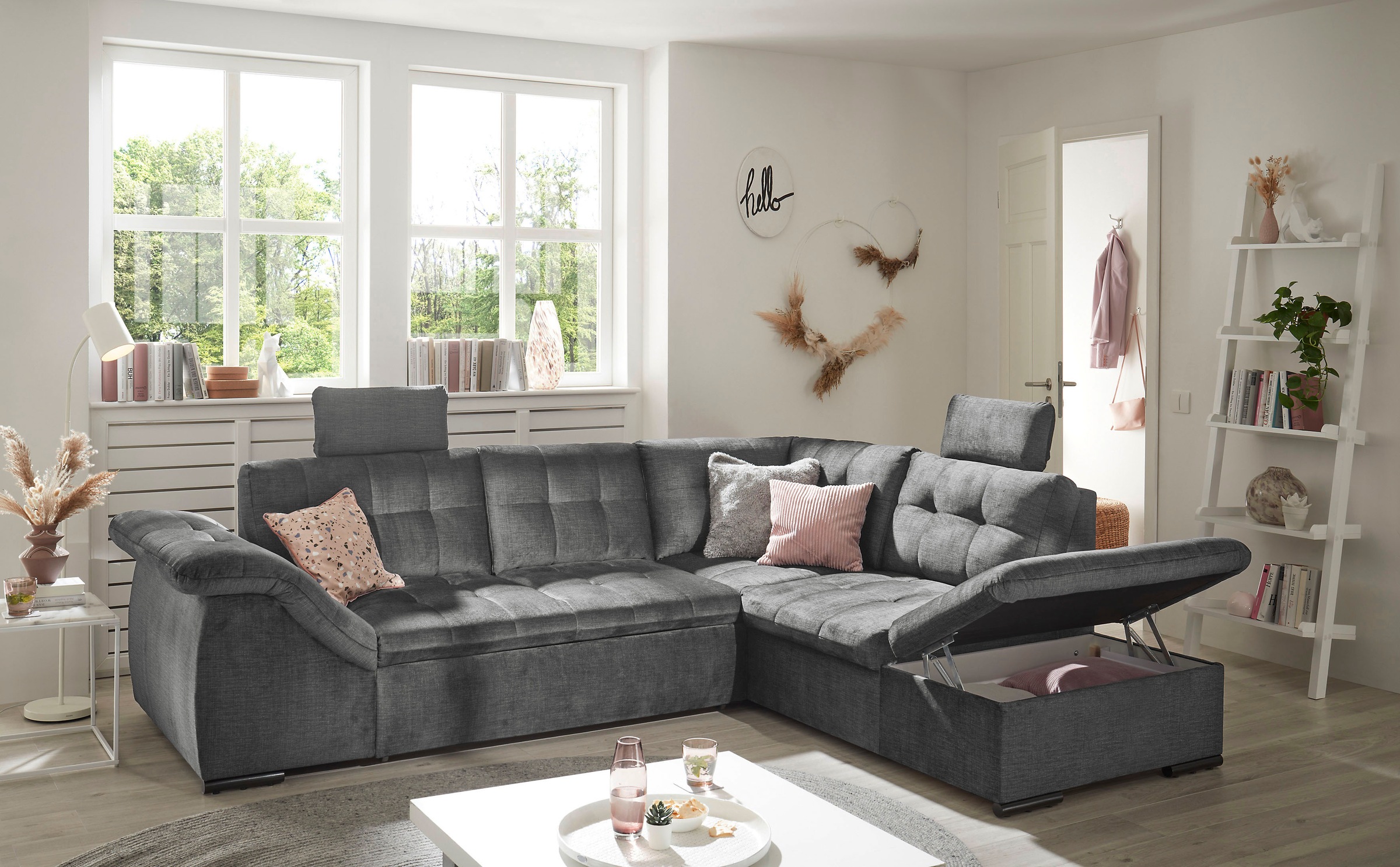 ED EXCITING DESIGN Ecksofa »Estrella L-Form« mit Bettfunktion, Bettkasten, Armteilverstellung & Kopfstützen