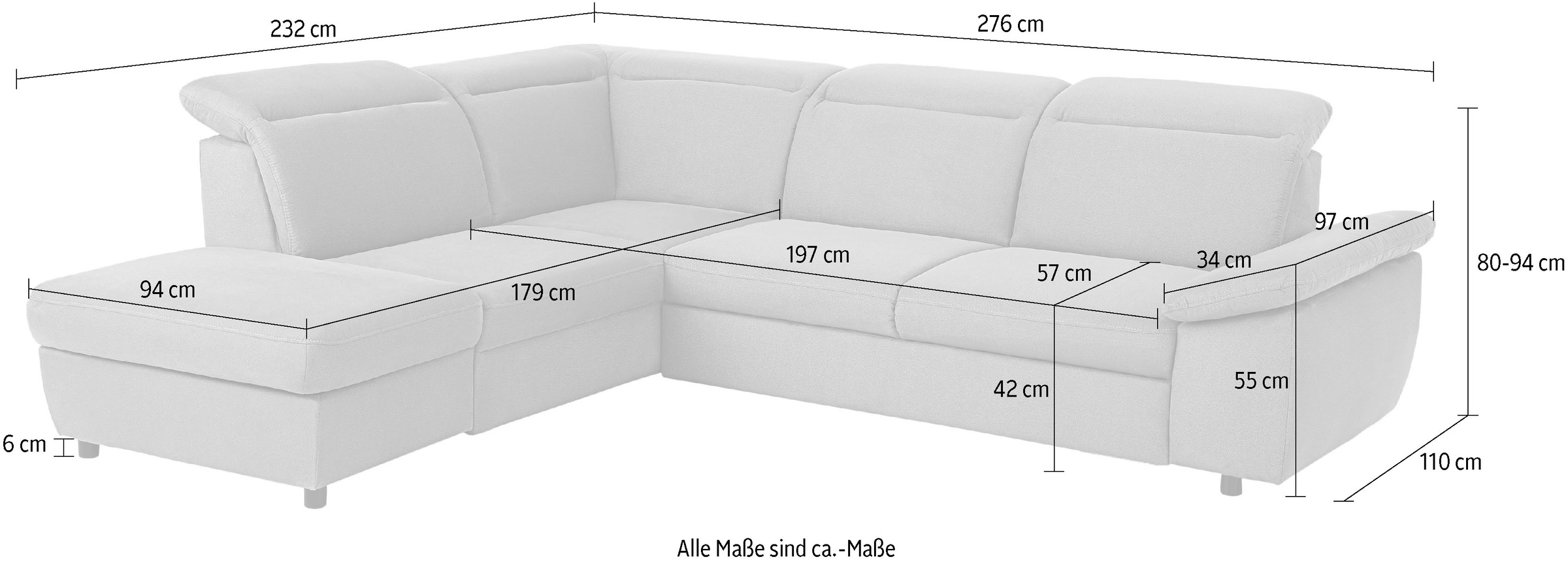 Home affaire Ecksofa »Mauritius L-Form«, mit Ottomane, mit Kopfteil- und Armlehnverstellung