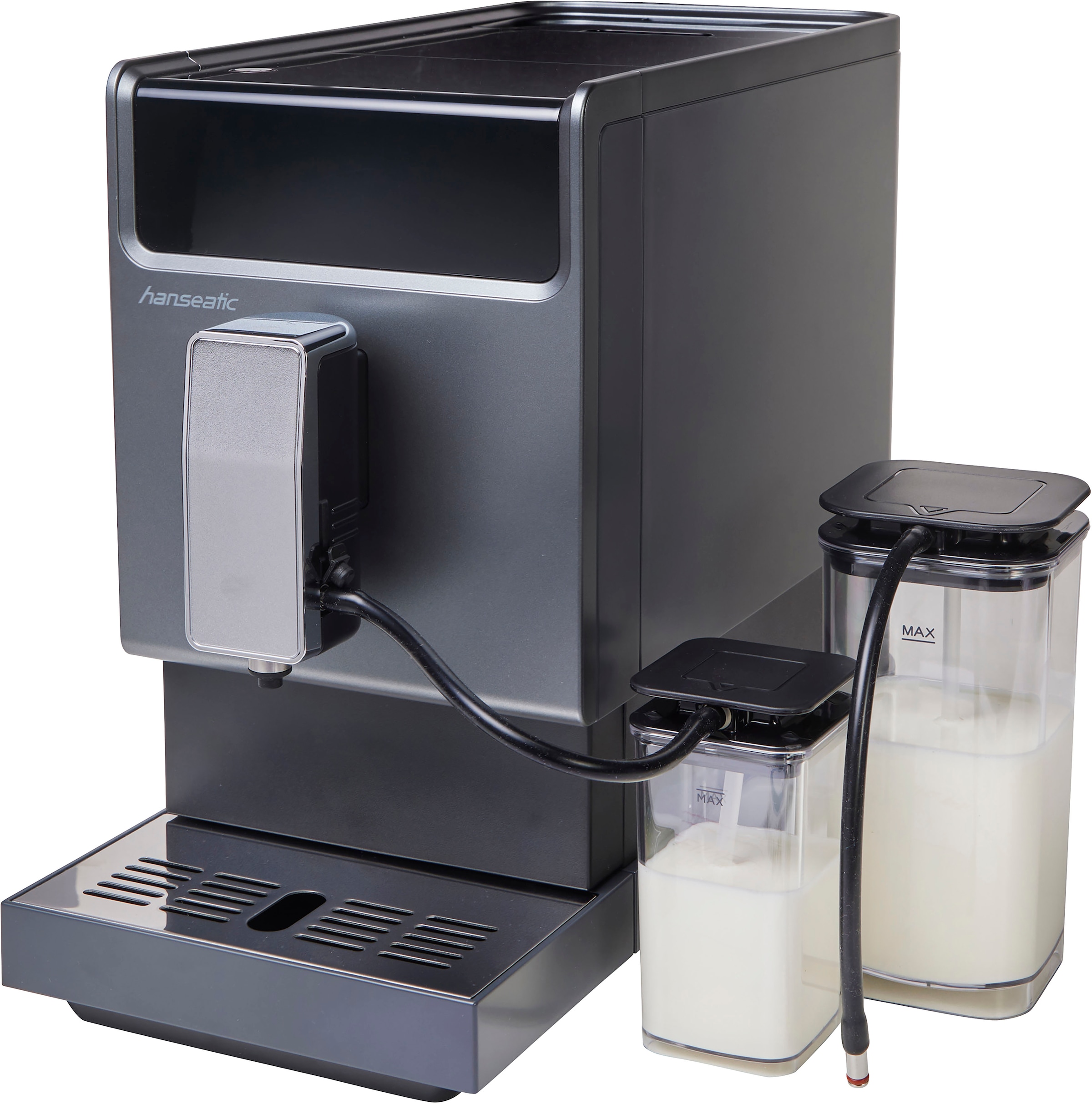 Hanseatic Kaffeevollautomat »HACM121470ST«, magnetisch, abnehmbare Tassenabstellfläche, zwei separate Milchtanks