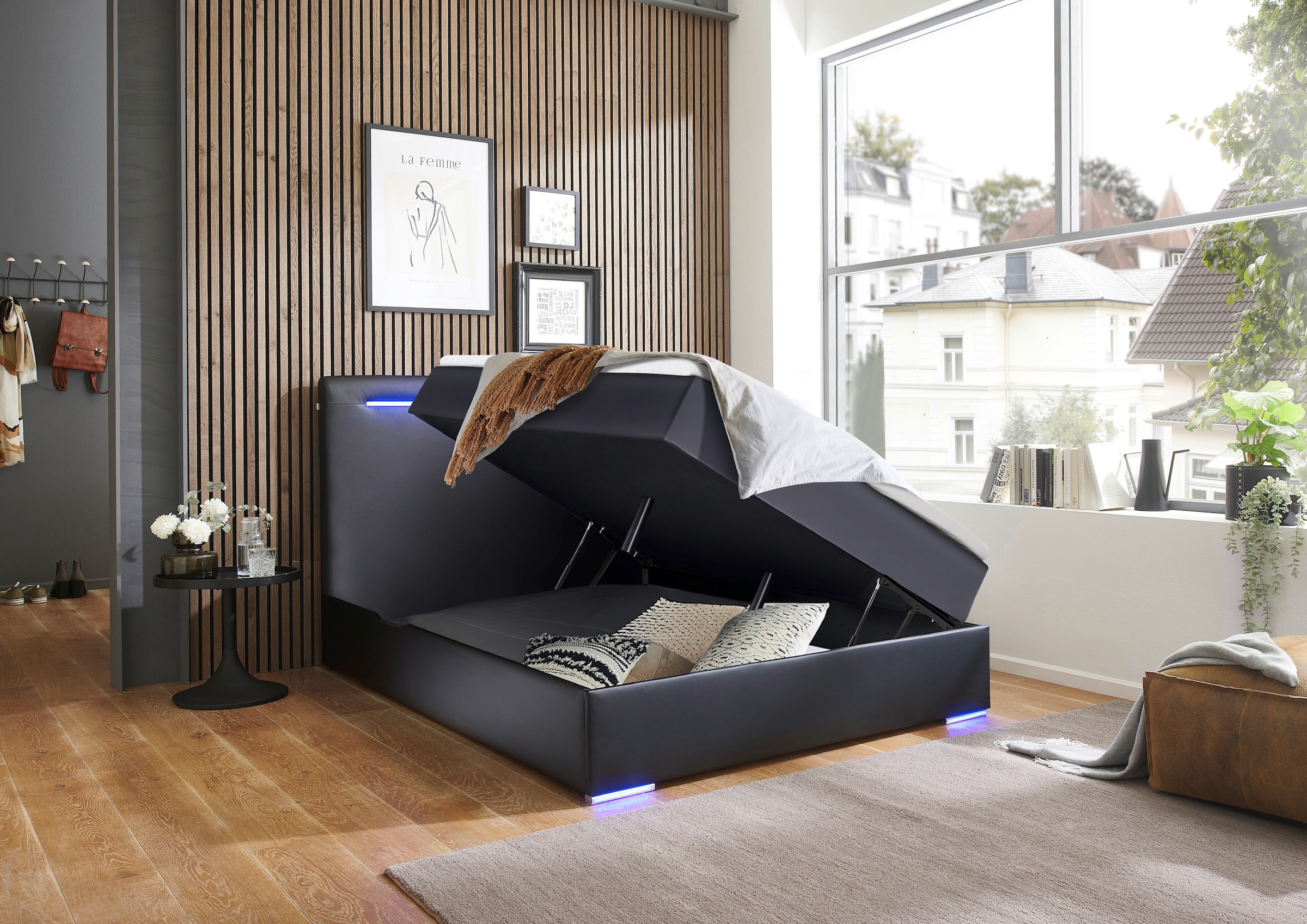 meise.möbel Boxbett »Candela inkl. Bettkasten, Topper & LED-Beleuchtung an Kopfteil & Füßen«