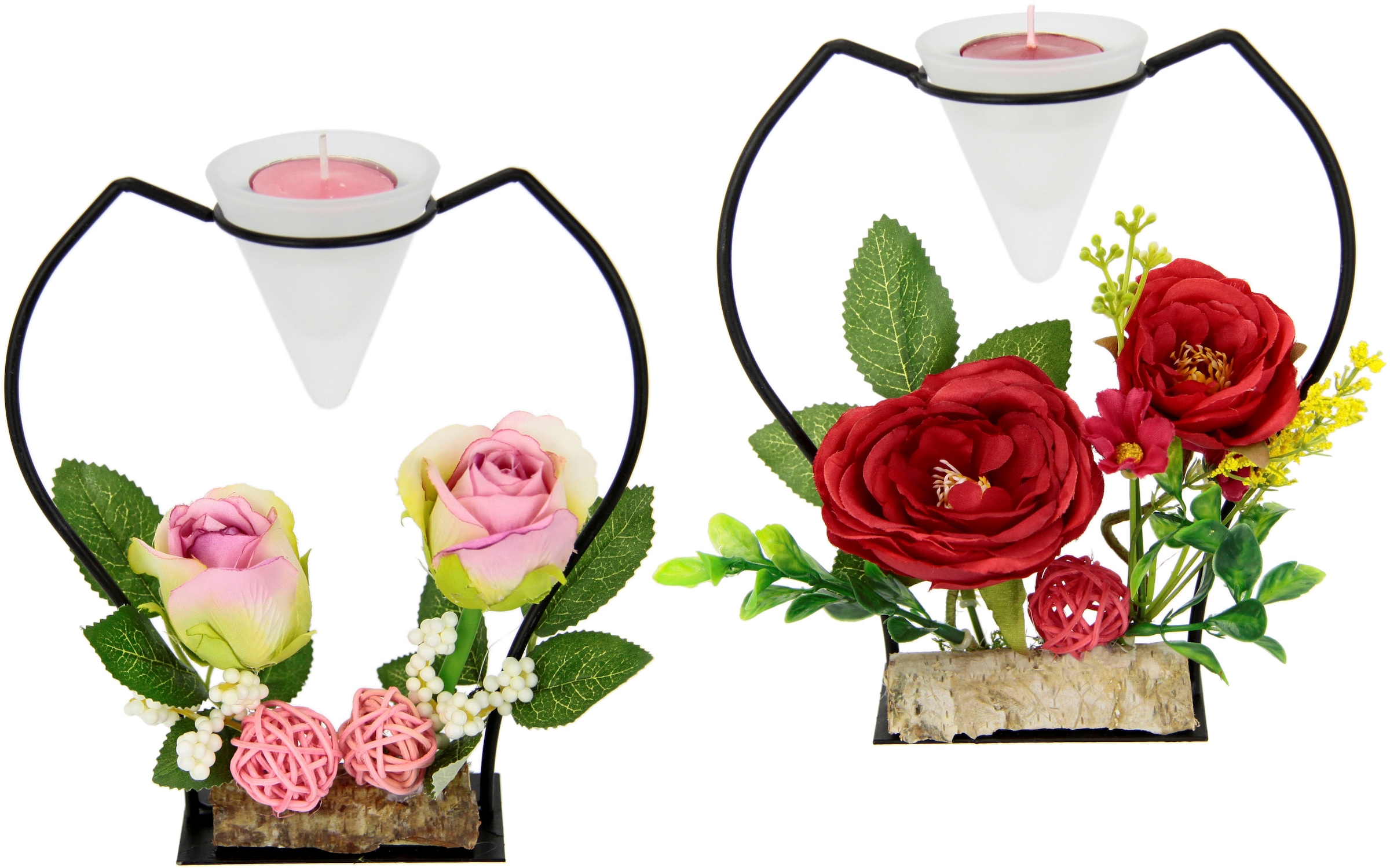 St.), Raten kaufen Teelichthalter rot/rosa Metall, »Rose«, I.GE.A. auf 2 Kunststoff, Glas, (Set,