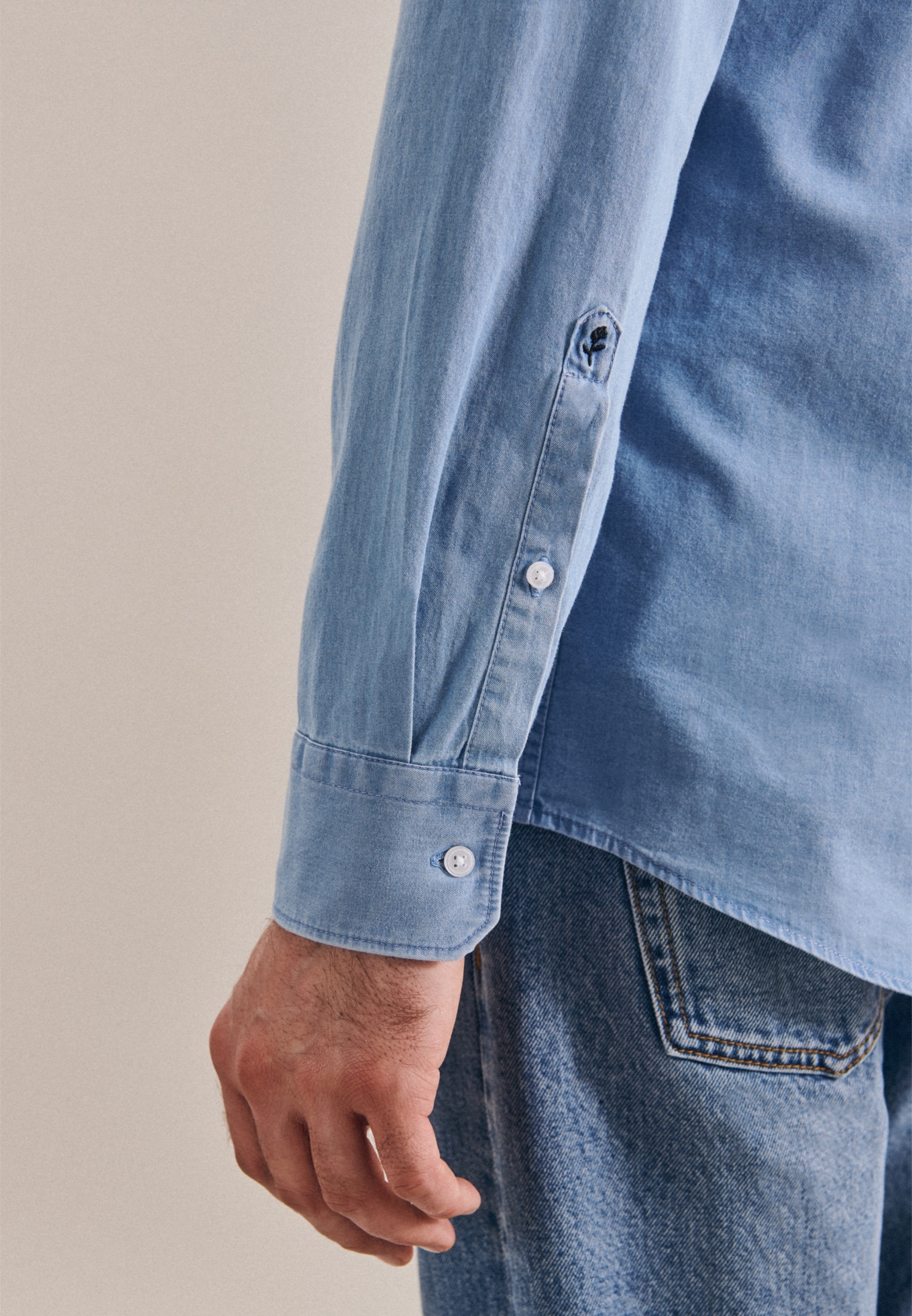 seidensticker Jeanshemd »Regular«, Regular Langarm Button-Down-Kragen Uni