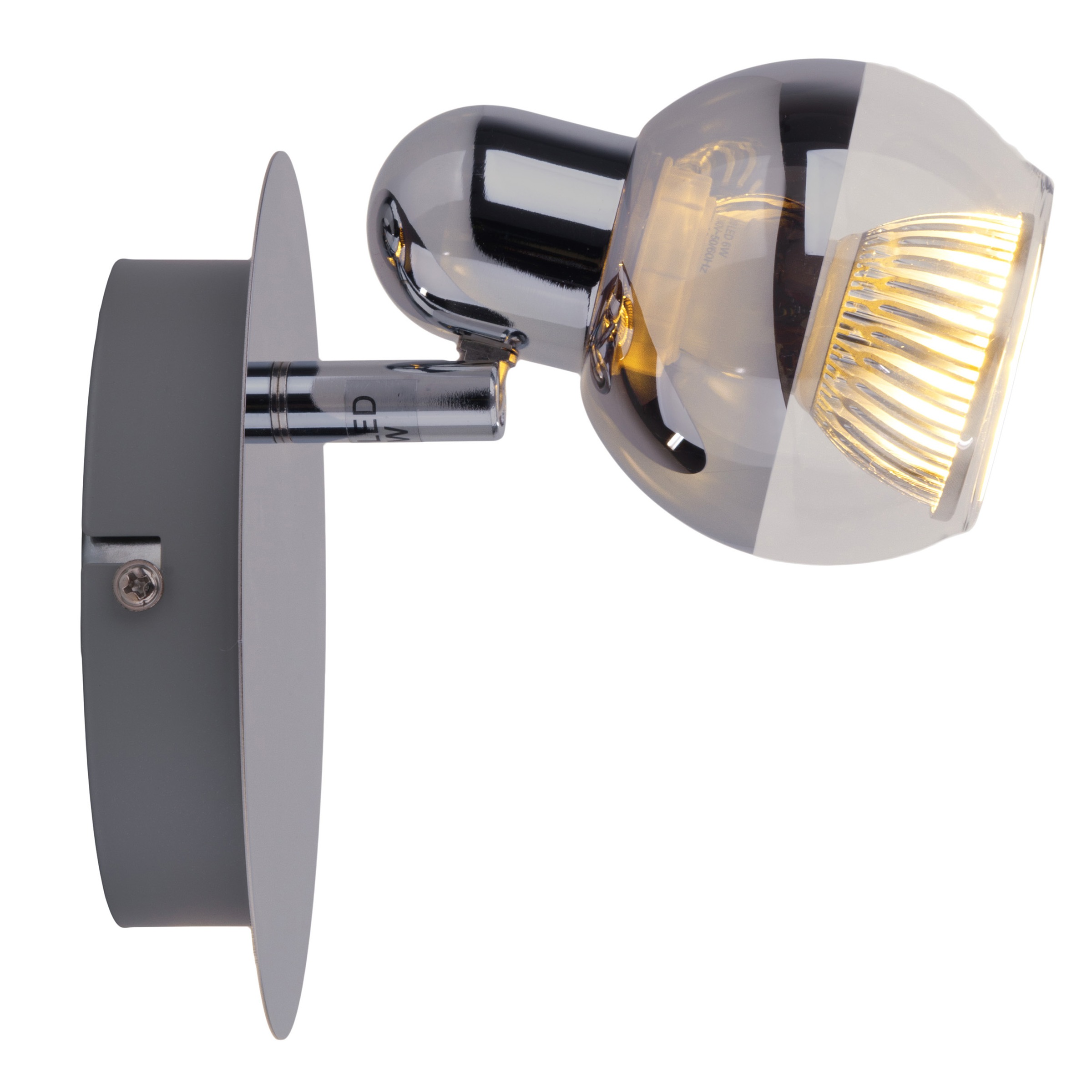 näve Wandstrahler »Boccia«, 1 flammig, Leuchtmittel GU10 | LED wechselbar, 1flg. incl. LED GU10 6W, chrom, Glasschirm, verstellbarer Spot, D:14cm