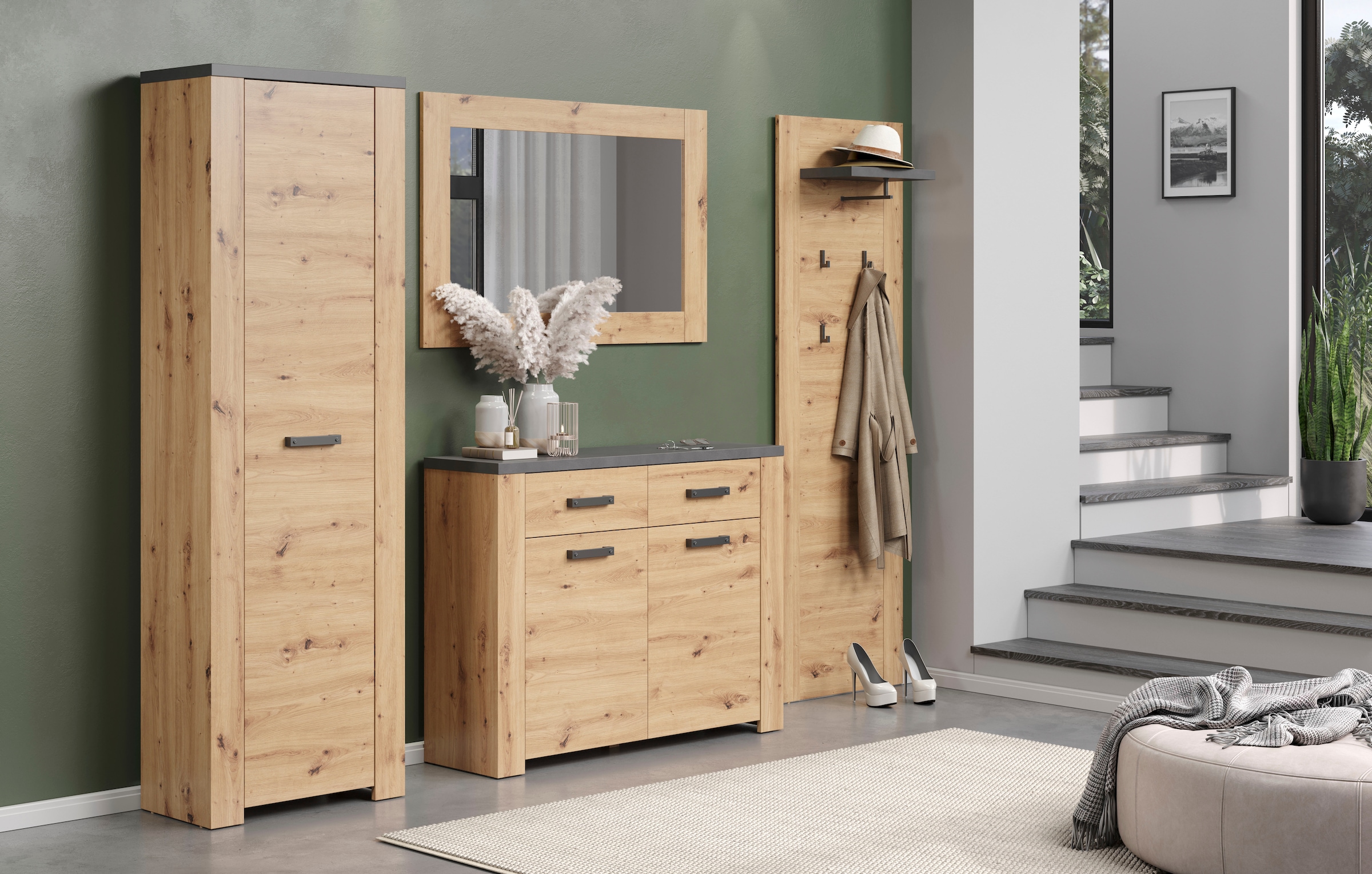 Home affaire Garderobenpaneel »Ambres« Garderobenpaneel mit Ablage & Haken - (B/T/H) 62/26/199 cm
