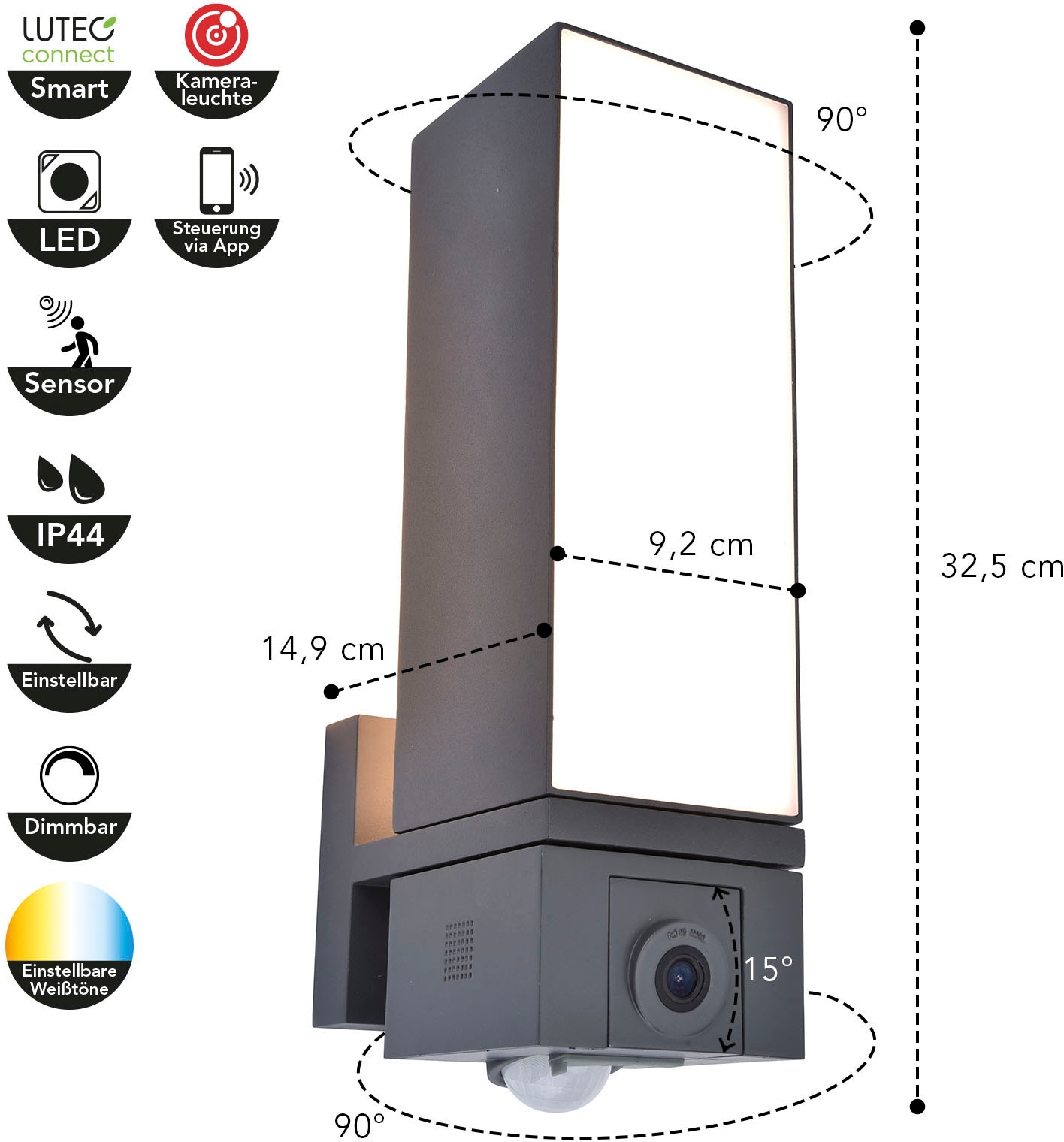 LUTEC Smarte LED-Leuchte »CUBA«, Leuchtmittel LED-Modul | LED fest integriert, Smart-Home Kameraleuchte