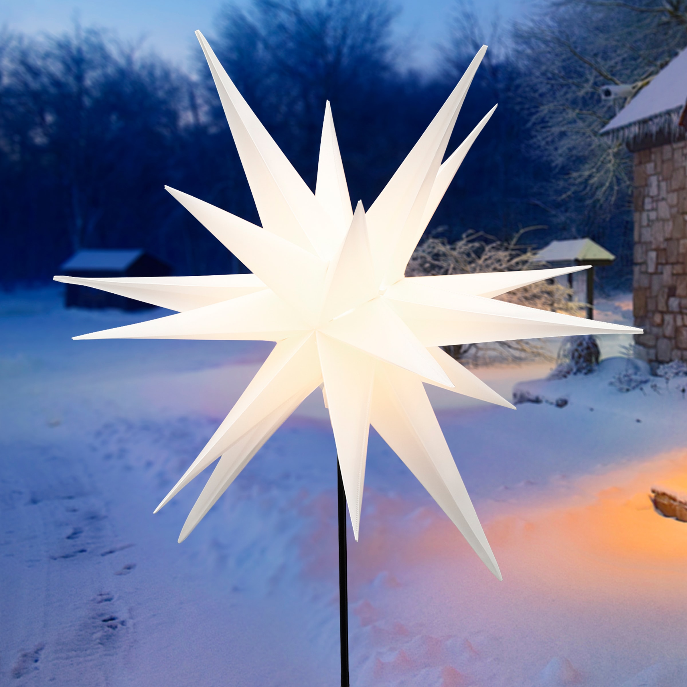 my home LED-Hängeleuchte »Visia« LED-Modul 1 Stk. Warmweiß 3D LED Stern mit Erdspieß, weiß, einfache Installation mit Erdspieß