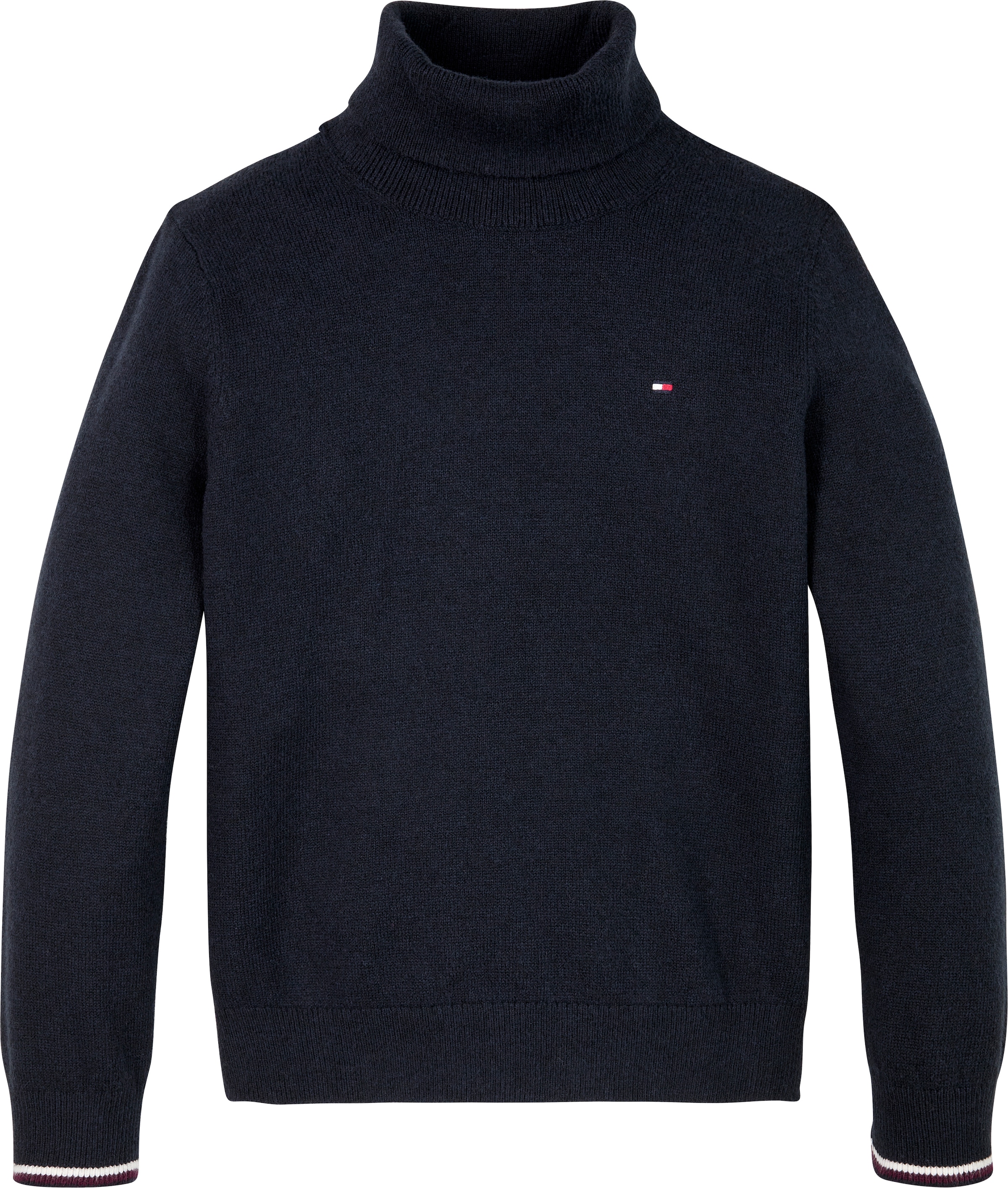 Tommy Hilfiger Strickpullover »ESSENTIAL REG TURTLENECK SWEATER«, mit Kontrast-Streifen, Logostickerei