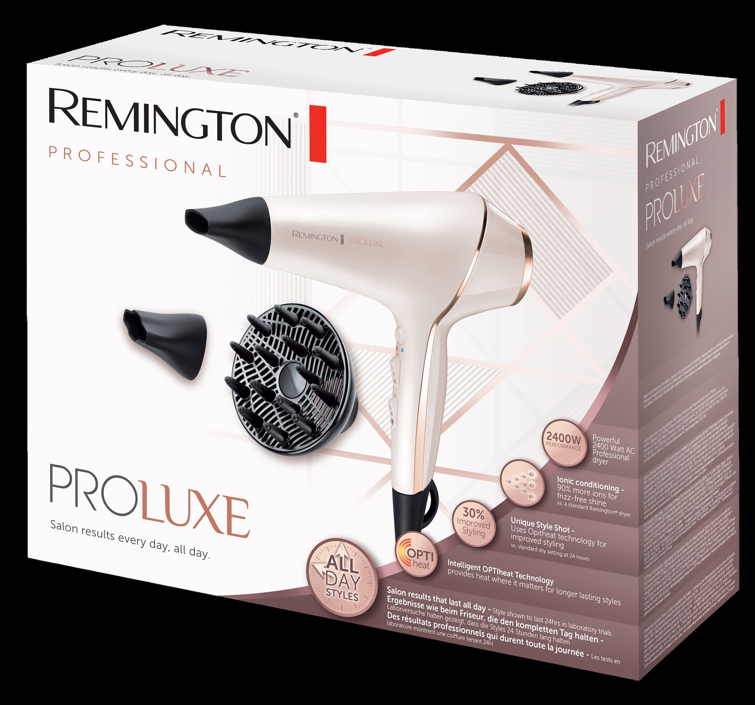 Remington Haartrockner »PROluxe (AC9140)«, 2400 W, 3 Aufsätze, Profi, mit Ionenpflege, OPTIheat-Technologie und langlebigem AC-Motor