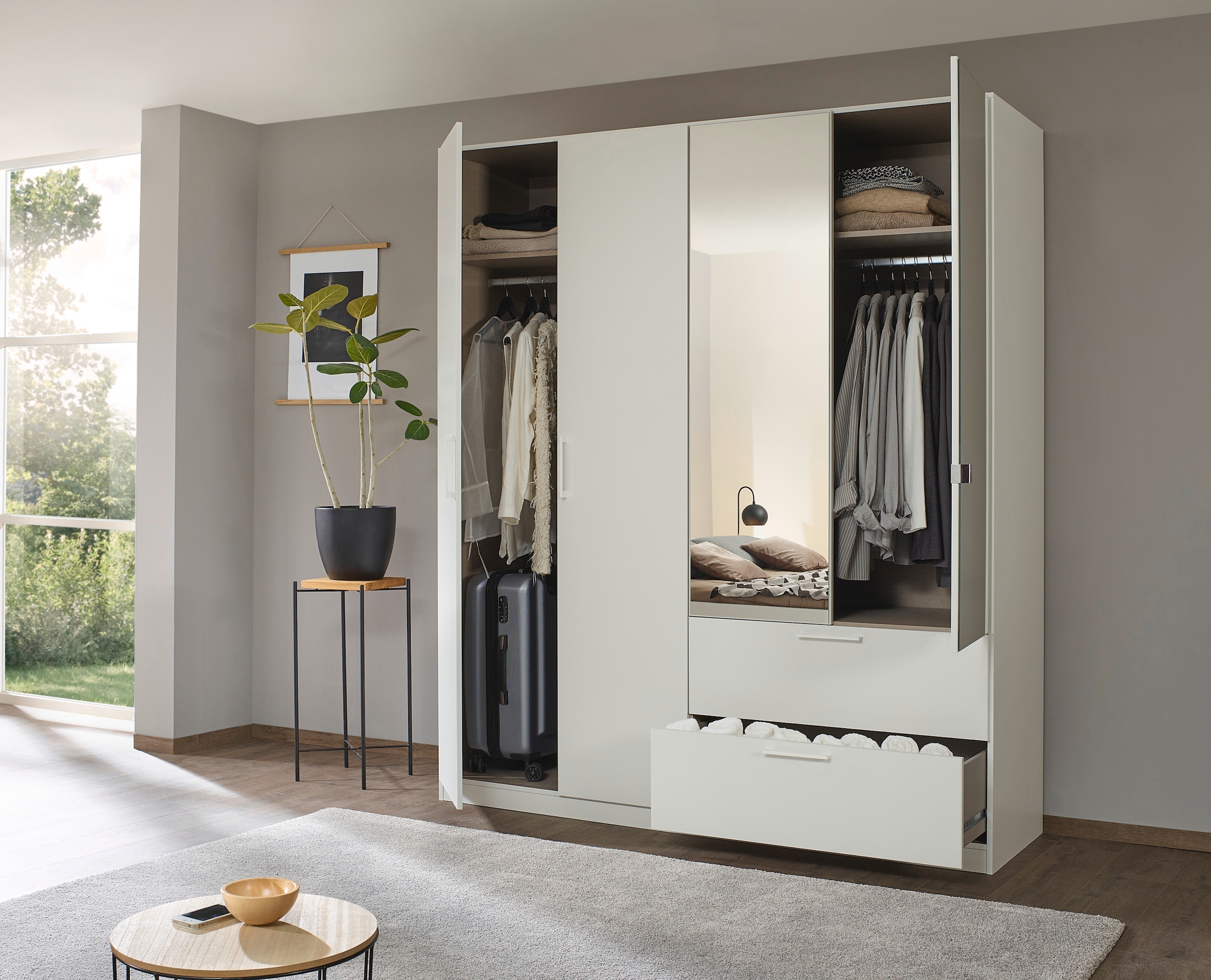 INOSIGN BY RAUCH Drehtürenschrank »Kleiderschrank Schrank Garderobe Wäscheschrank CHALLENGER«, mit Spiegeltüren und geräumigen Schubladen MADE IN GERMANY