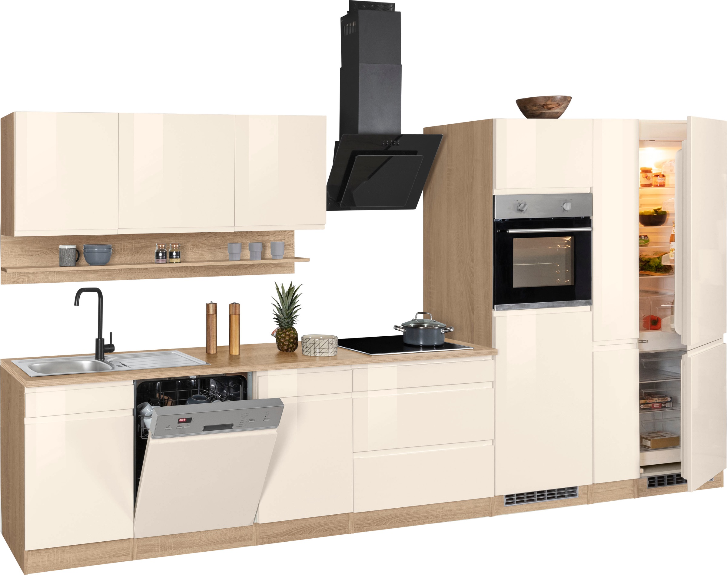 HELD MÖBEL Küchenzeile »Virginia«, Breite 390 cm, mit Glaskeramik-oder Induktionskochfeld