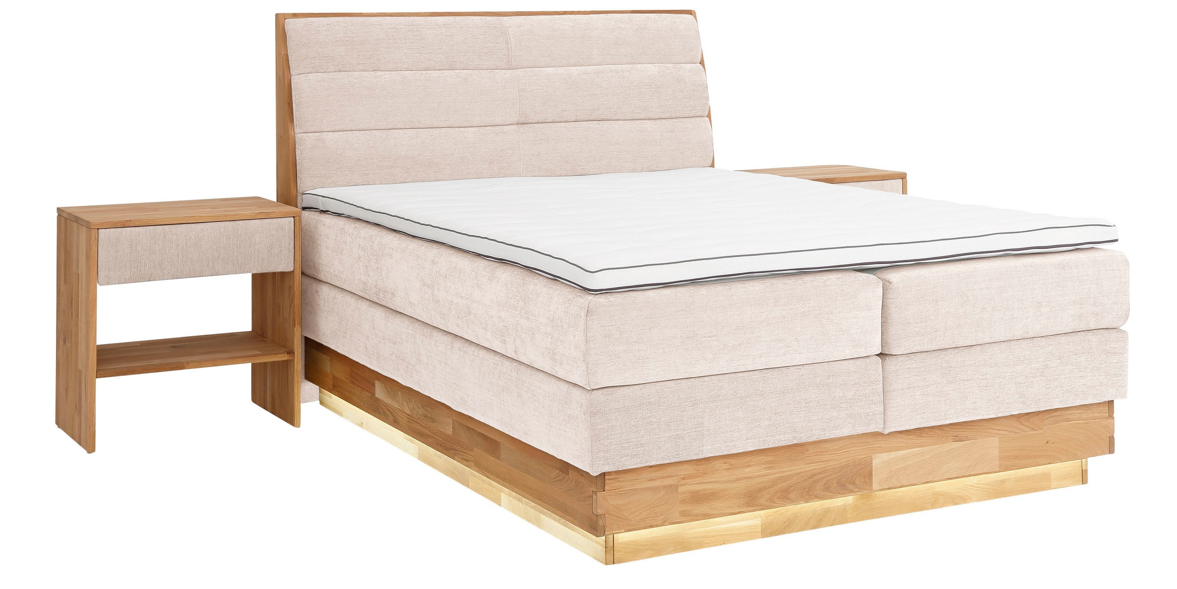 OTTO products Boxspringbett, LED-Beleuchtung, mit zertifizierten, recycelten Bezugsstoffen