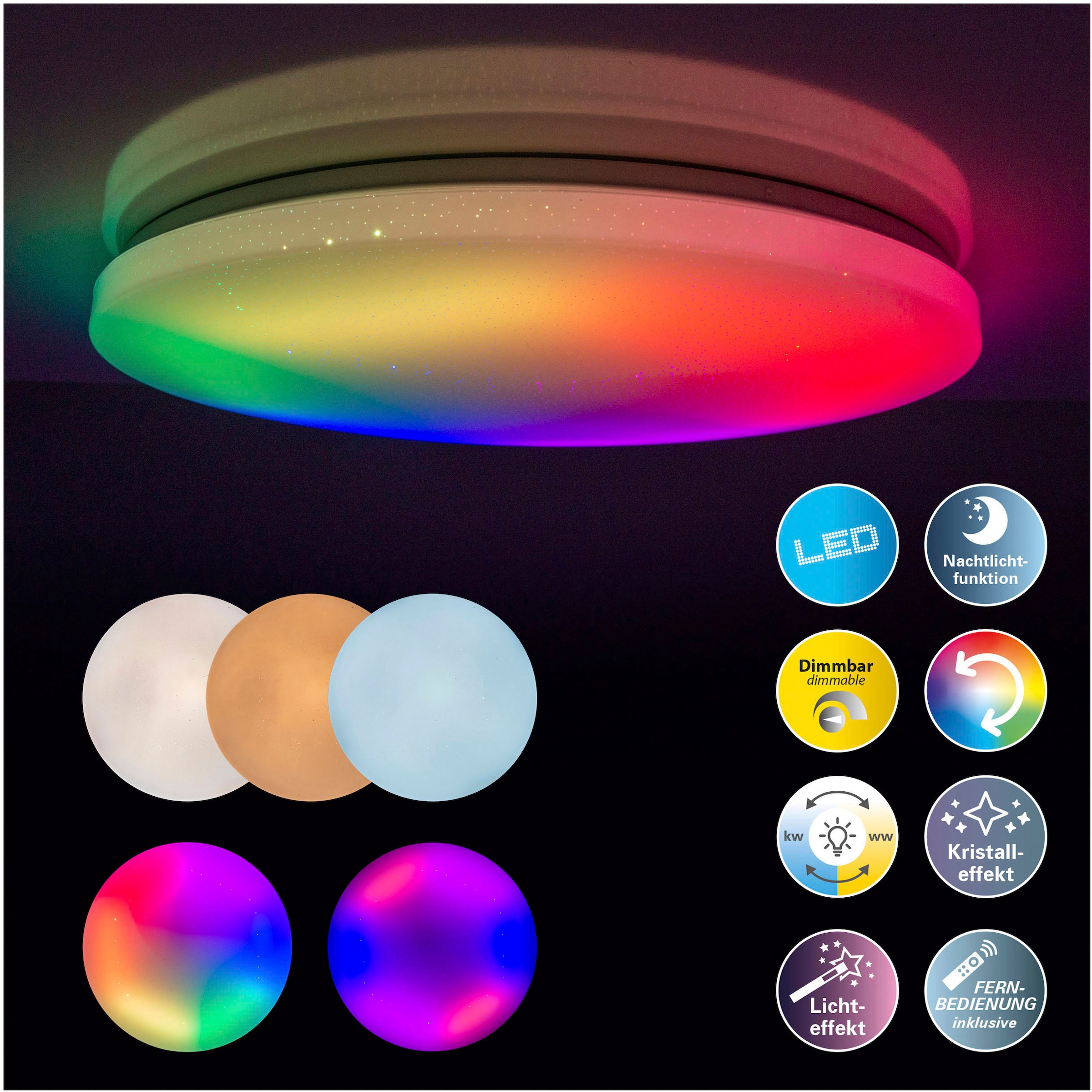näve LED Deckenleuchte »Rainbow«, 1 flammig, Kristalleffekt, dimmbar, Nacht günstig online kaufen