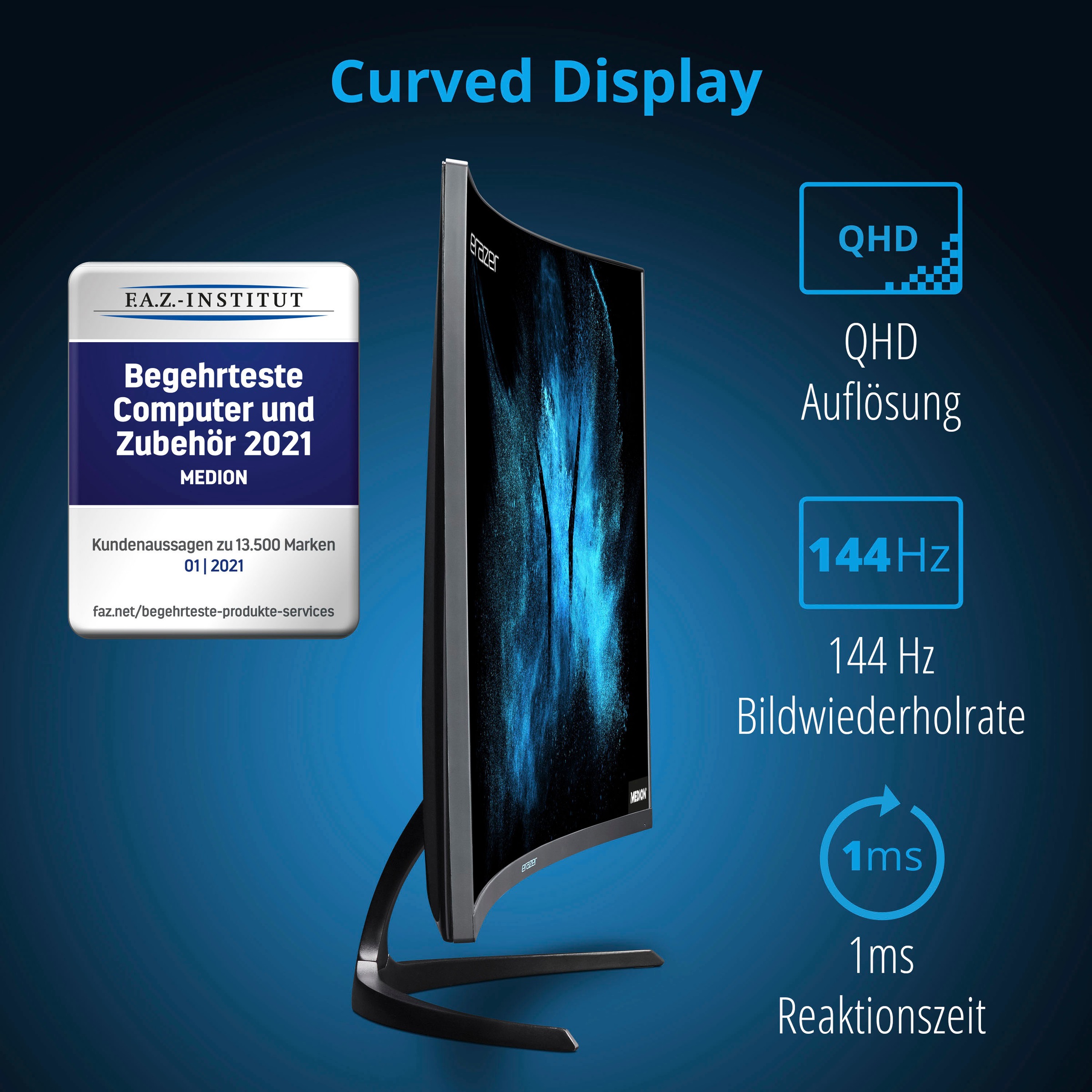Medion® Gaming-Monitor »Erazer X53275«, 80 cm/31,5 Zoll, 2560 x 1440 px, QHD, 1 ms Reaktionszeit, 144 Hz