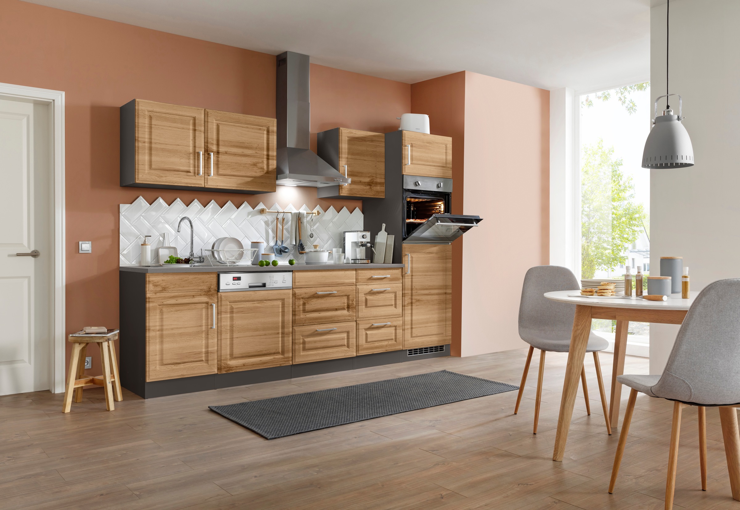 HELD MÖBEL Küchenzeile »Stockholm«, Breite 280 cm, mit hochwertigen MDF Fronten im Landhaus-Stil