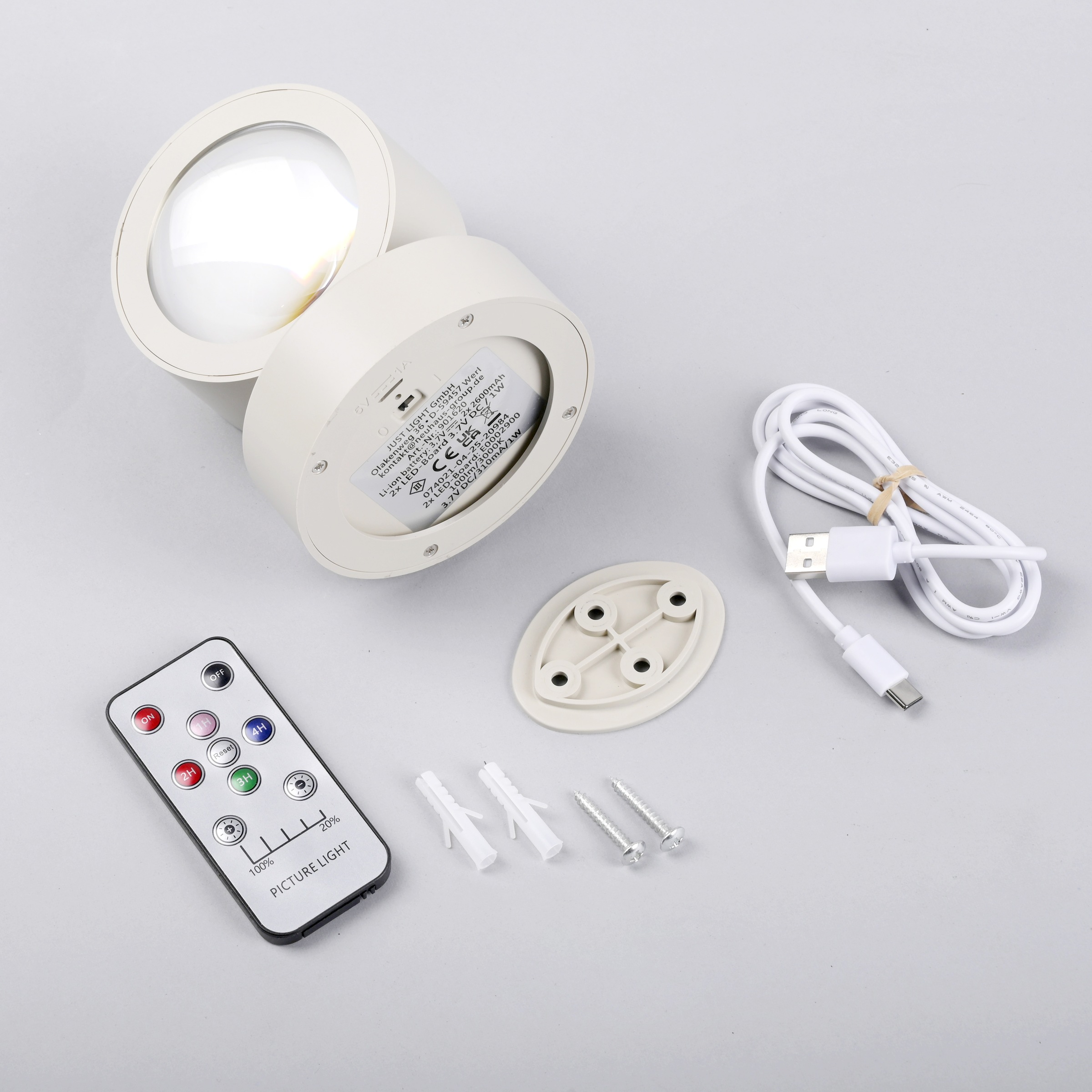 JUST LIGHT LED Wandleuchte »AKKU-CHIA« LED-Board 1 Stk. Warmweiß Akkubetrieben inkl. USB-Ladekabel, 5 Stufen Dimmung + Timerfunktion