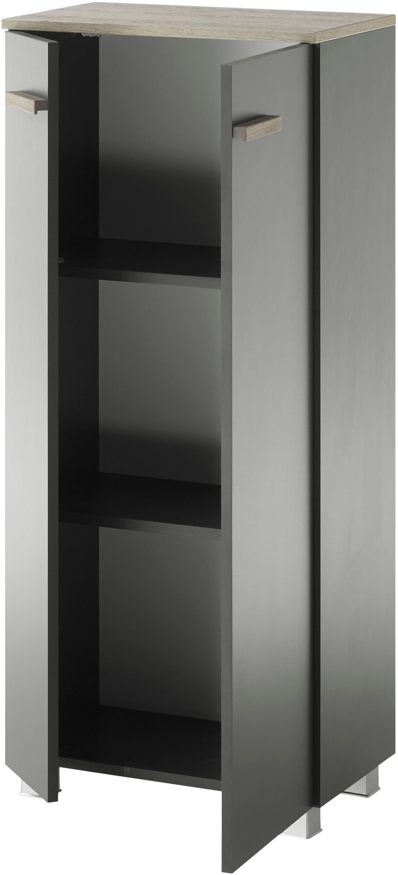 PLACES OF STYLE Midischrank »SOLiD, Badschrank im modernen Design, Schrank mit Holzgriffen« in zwei Farben verfügbar, mit Stauraum, stehend o. hängend montierbar