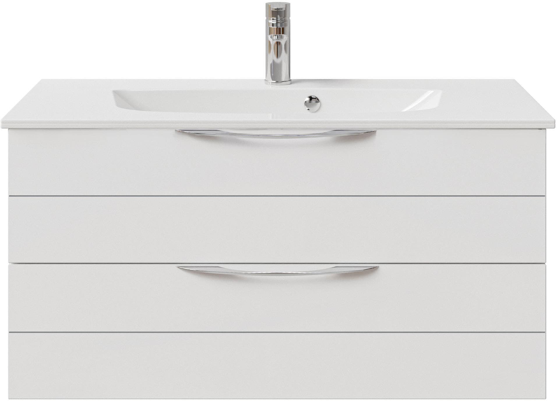 Saphir Badmöbel-Set »Serie 6025 2-teilig Mineralmarmor-Waschtisch mit LED-Spiegelschrank«, (2 St.), Waschplatz 97 cm breit, 2 Schubladen, 3 Spiegel-Türen, inkl Türdämpfer