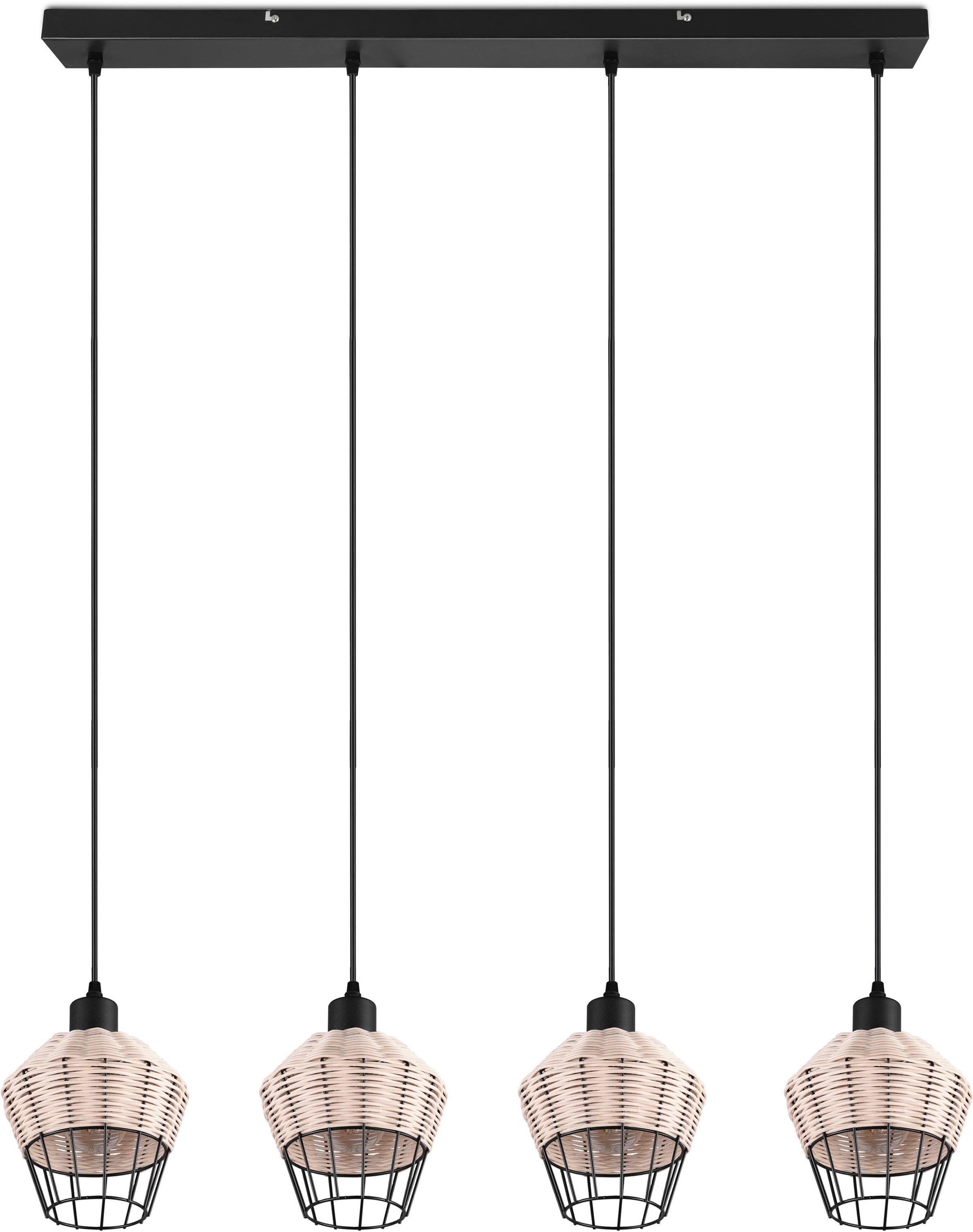 REALITY Leuchten Pendelleuchte »Borka«, 4 flammig, Leuchtmittel E27 | ohne Leuchtmittel, Boho Hängelampe aus Rattan 4-flammig exkl E27 max 40W höhenverstellbar