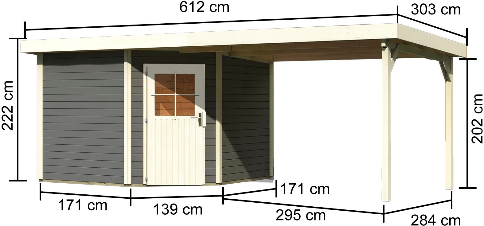 Karibu Gartenhaus »Neusee 3«, mit Anbaudach B: 3,2 m
