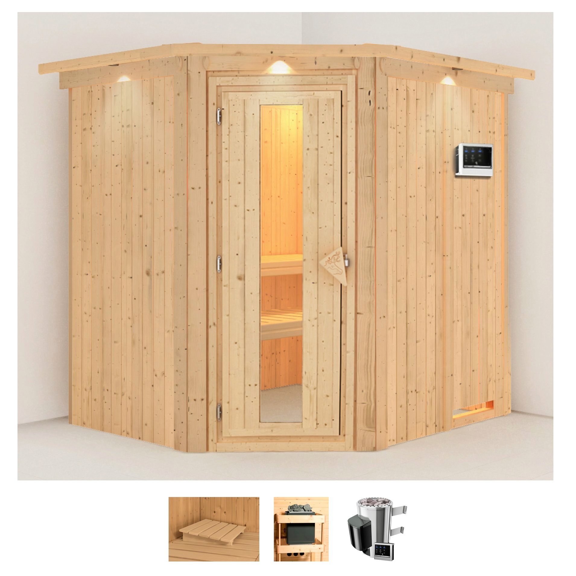Karibu Sauna »Laila« Set, 3,6-kW-Plug & Play Ofen mit externer Steuerung günstig online kaufen