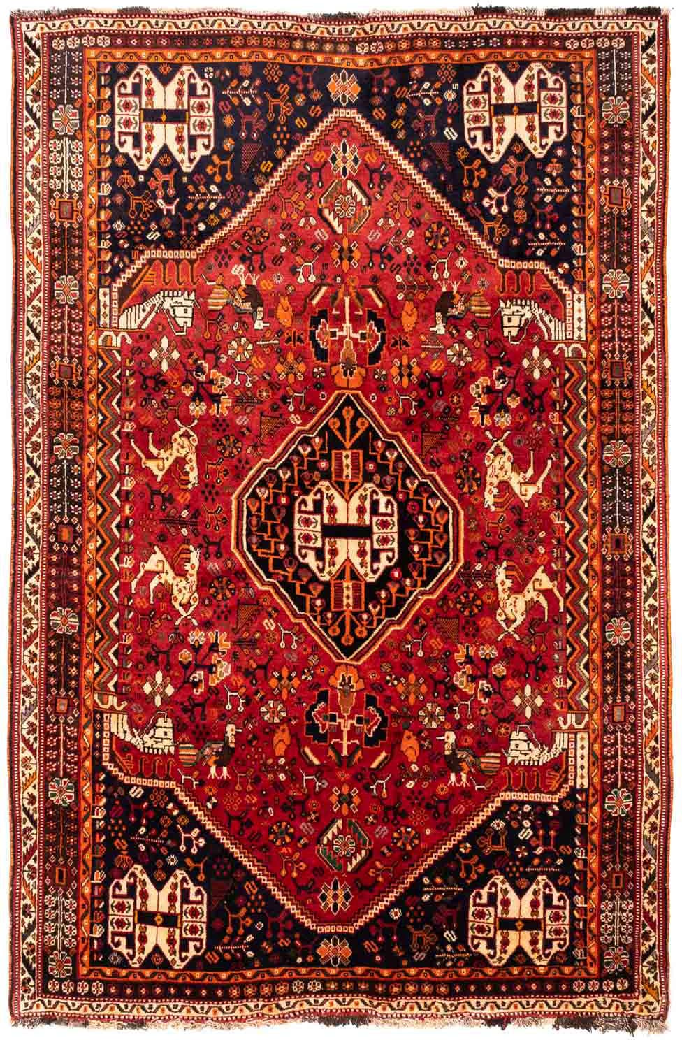 Wollteppich „Shiraz Medaillon 251 x 168 cm“, rechteckig, Unikat mit Zertifikat Dunkelrot 1 mm B/L: 168 cm x 251 cm – 1 mm