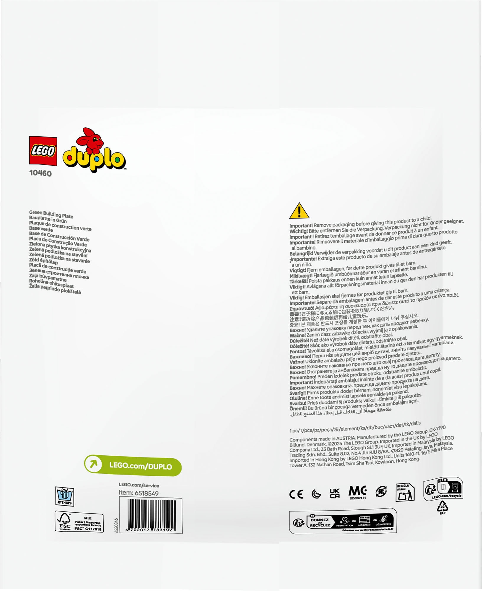 LEGO® Konstruktionsspielsteine »Bauplatte in Grün (10460), LEGO DUPLO Classic«, (1 St.), Made in Europe