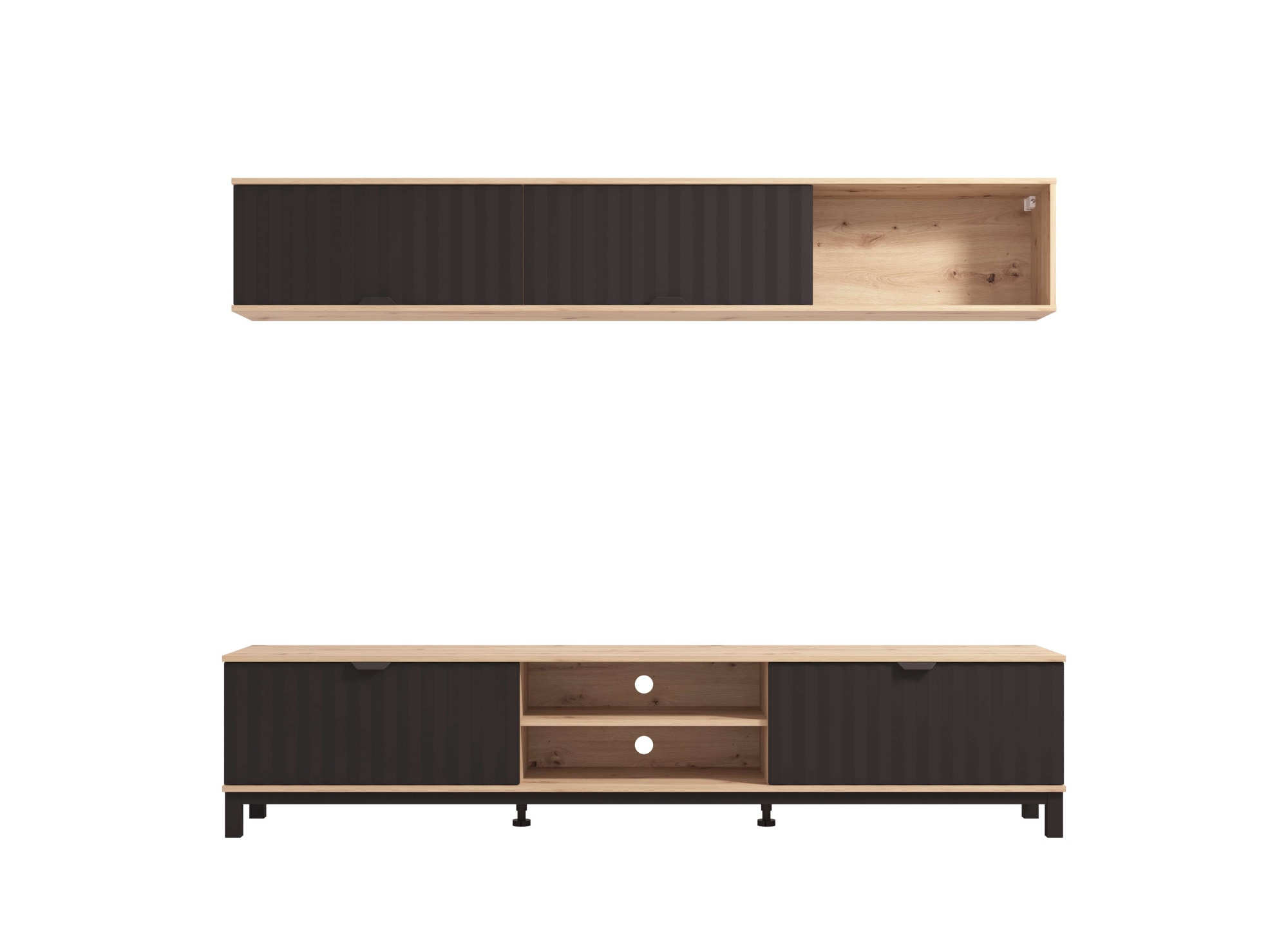 INOSIGN Wohnwand »Monaco inkl. TV- Board und Wandregal«, (Komplett-Set, 2 St.), 218 cm, Trendfarben, Front in 3D-Optik