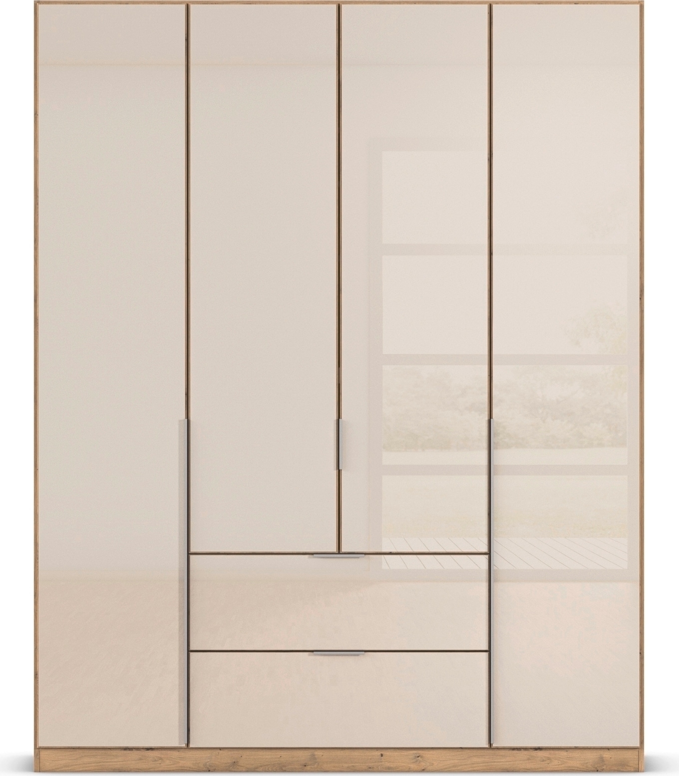 rauch Drehtürenschrank »Kleiderschrank Kleiderschränke Schrank Garderobe AGORDO mit Glasfront«, (in zwei Griff-Farben mit Glasfront), mit Außenschubkästen, in 6 Breiten und 2 Höhen MADE IN GERMANY