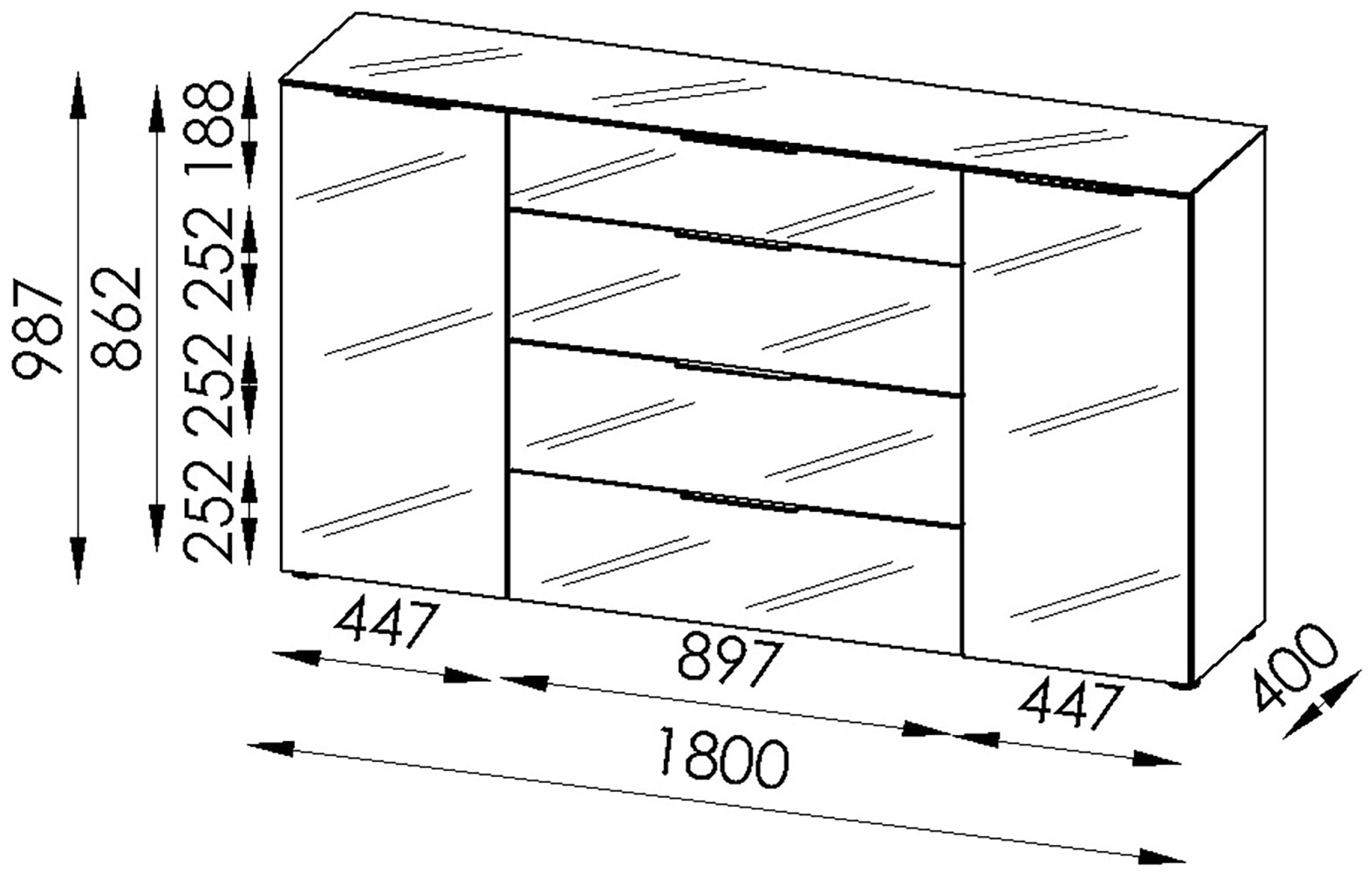 Manjana Möbel Sideboard »Style« mit Metallgriffen & Glasfront, Soft-Close, Selbsteinzug, in 2 Breiten