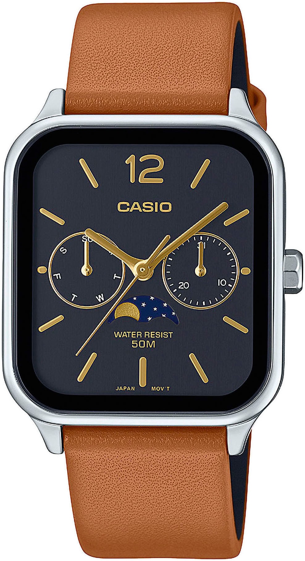 CASIO TIMELESS COLLECTION Quarzuhr, Armbanduhr, Herrenuhr, Damenuhr, Datum, Lederarmband, Mondphase