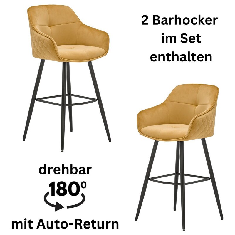 STOLKOM Barhocker »Emma« Set, 2 Stk. tlg. Komfortsitzhöhe 73 cm, 180°drehbar Auto Return funktion gold/schwarz