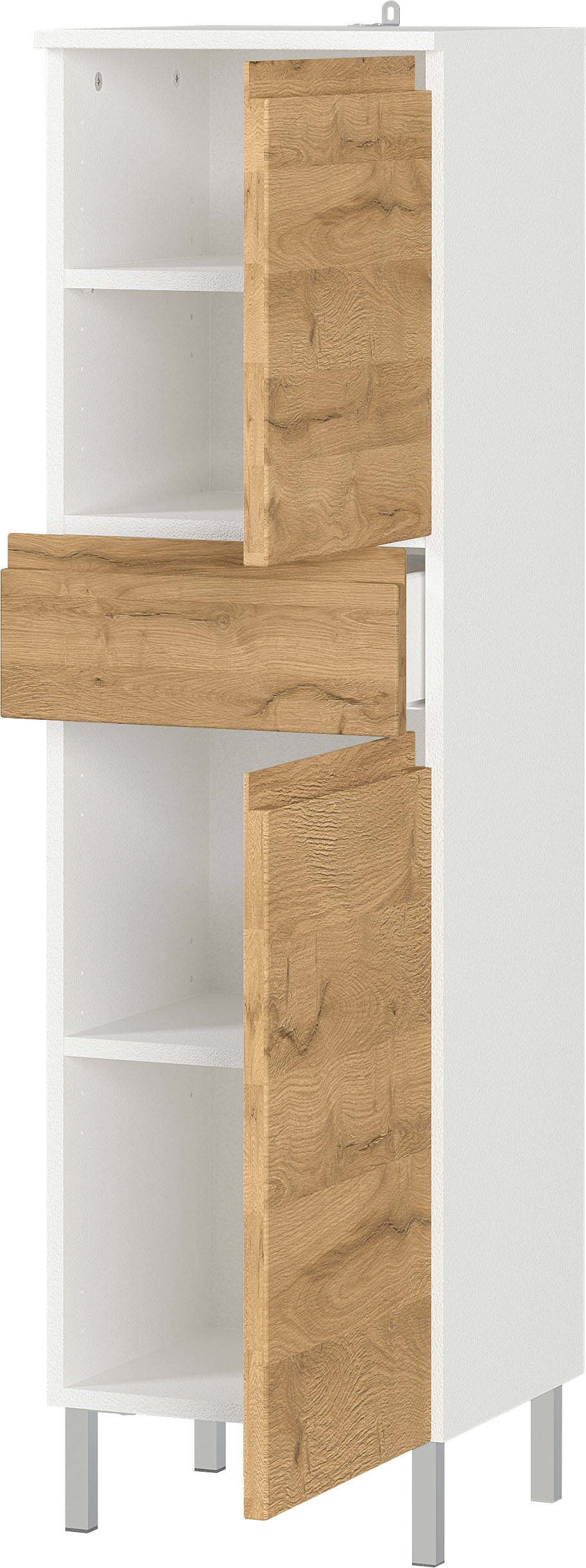 GERMANIA Badmöbel-Set »Torrance«, (5 St.), Unterschrank, Spiegel, Beleuchtung, Schrank, Kommode und Hochschrank