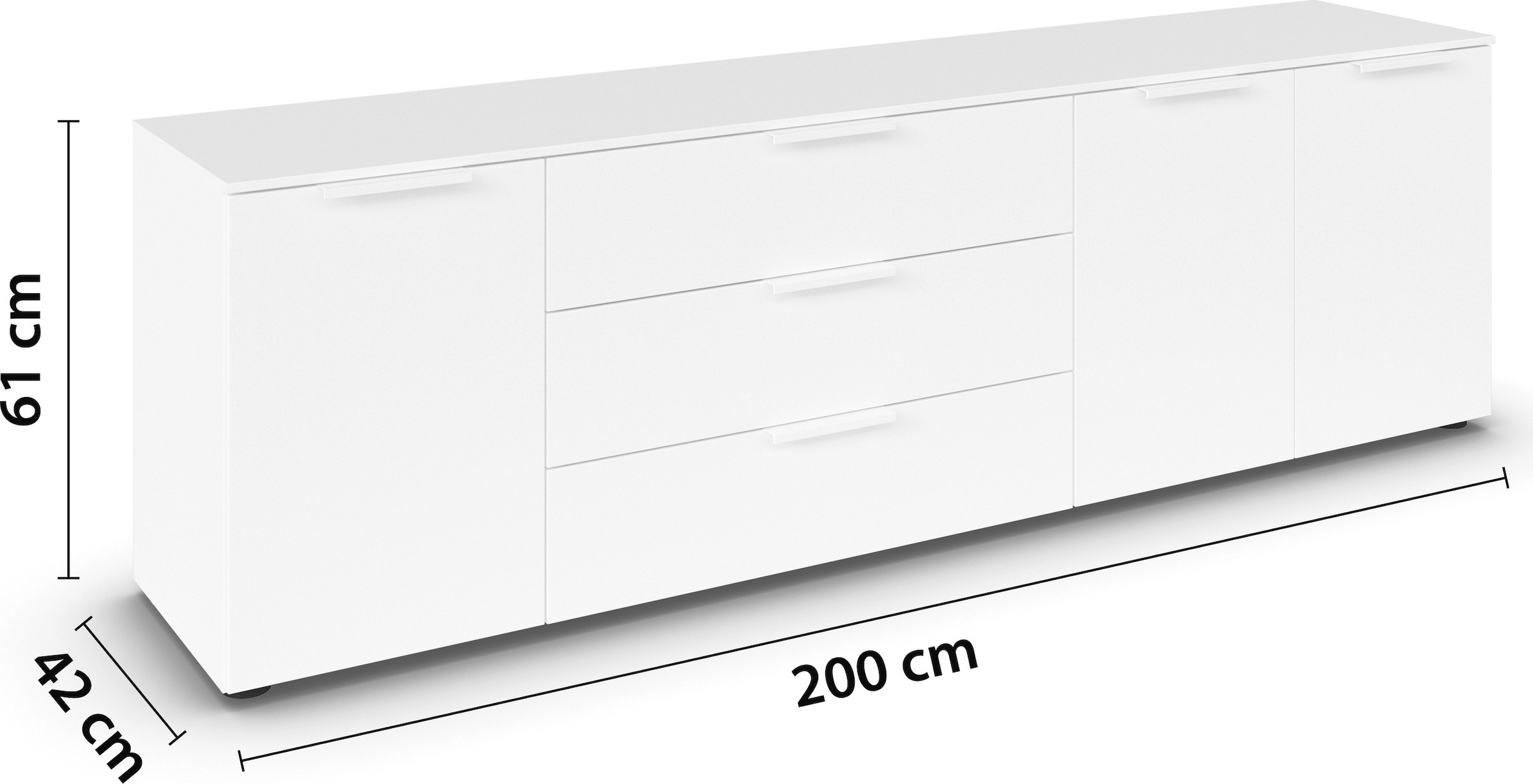 rauch Schubkastenkommode »Kommode Türkommode Sideboard Kombikommode FLIPP«, (Breite 200 cm mit 2 Einlegeböden), 3-türig mit 3 Schubladen und Soft-Close-Funktion