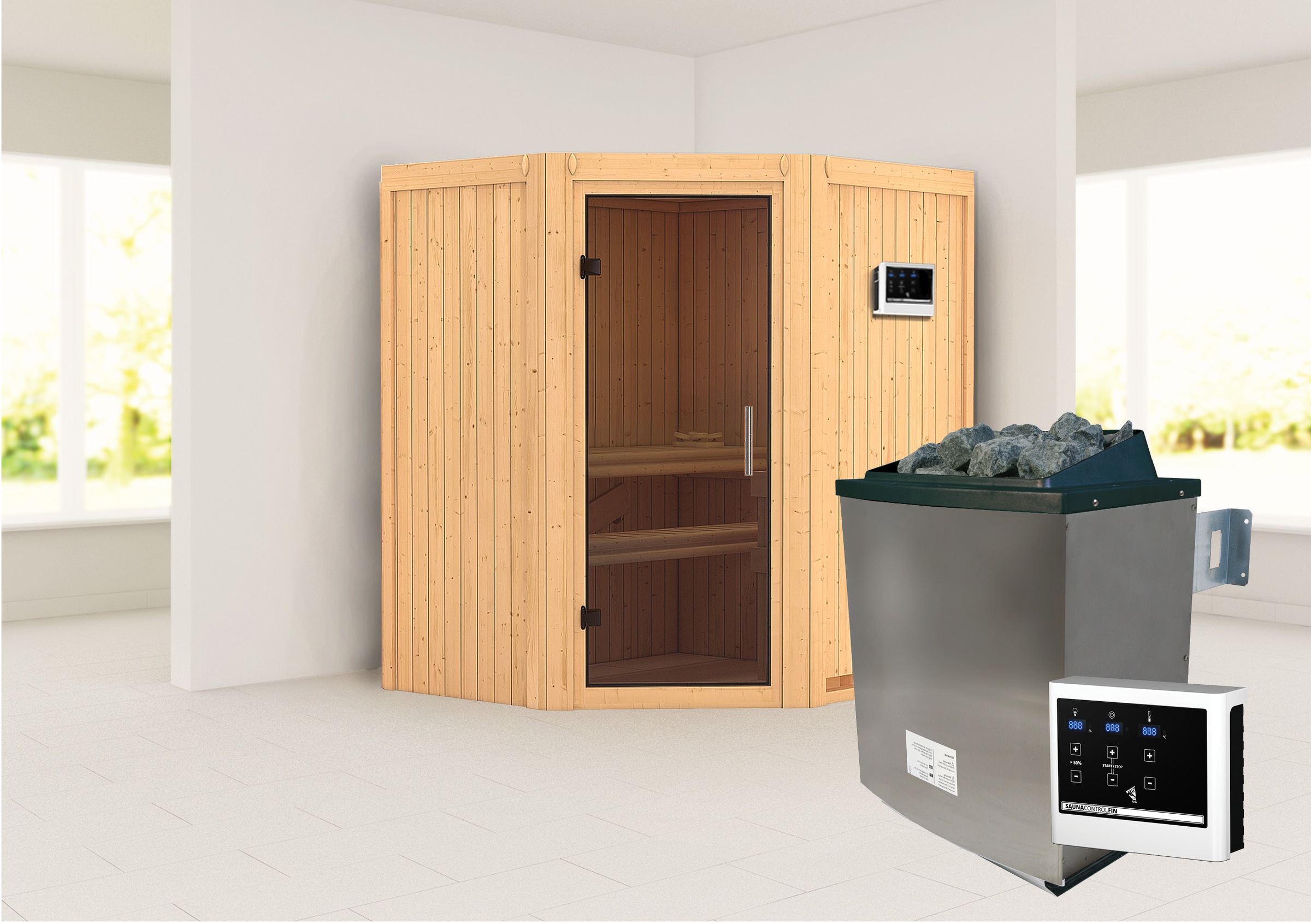 Karibu Sauna »»Liyah« naturbelassen, mit graphitfarbener Tür«, in verschied günstig online kaufen