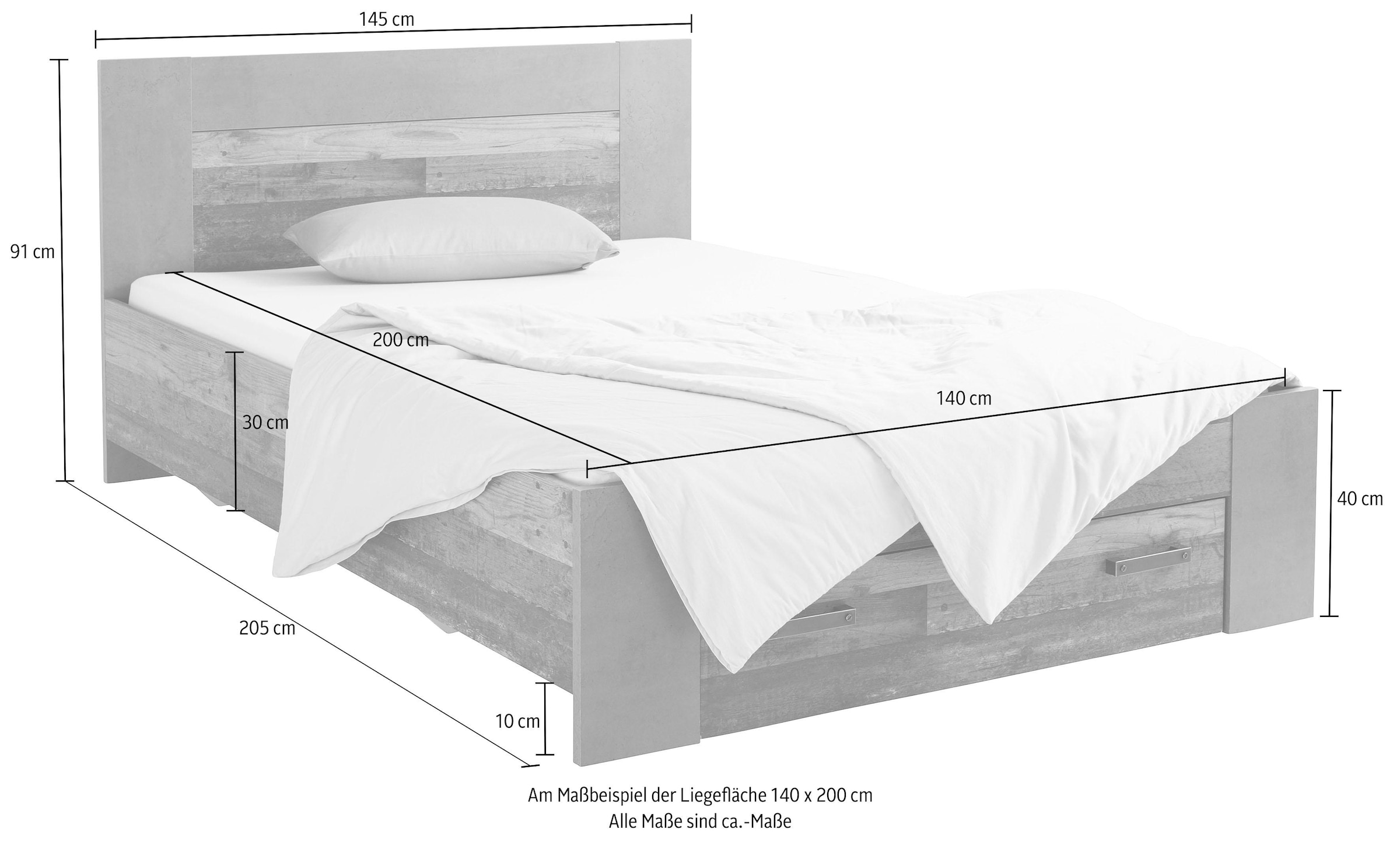 FORTE Bett »Clif, Jugendbett, Belastbarkeit 120 KG, Schubkasten optional«, (Liegefläche 140cmx200cm), Industrial Design