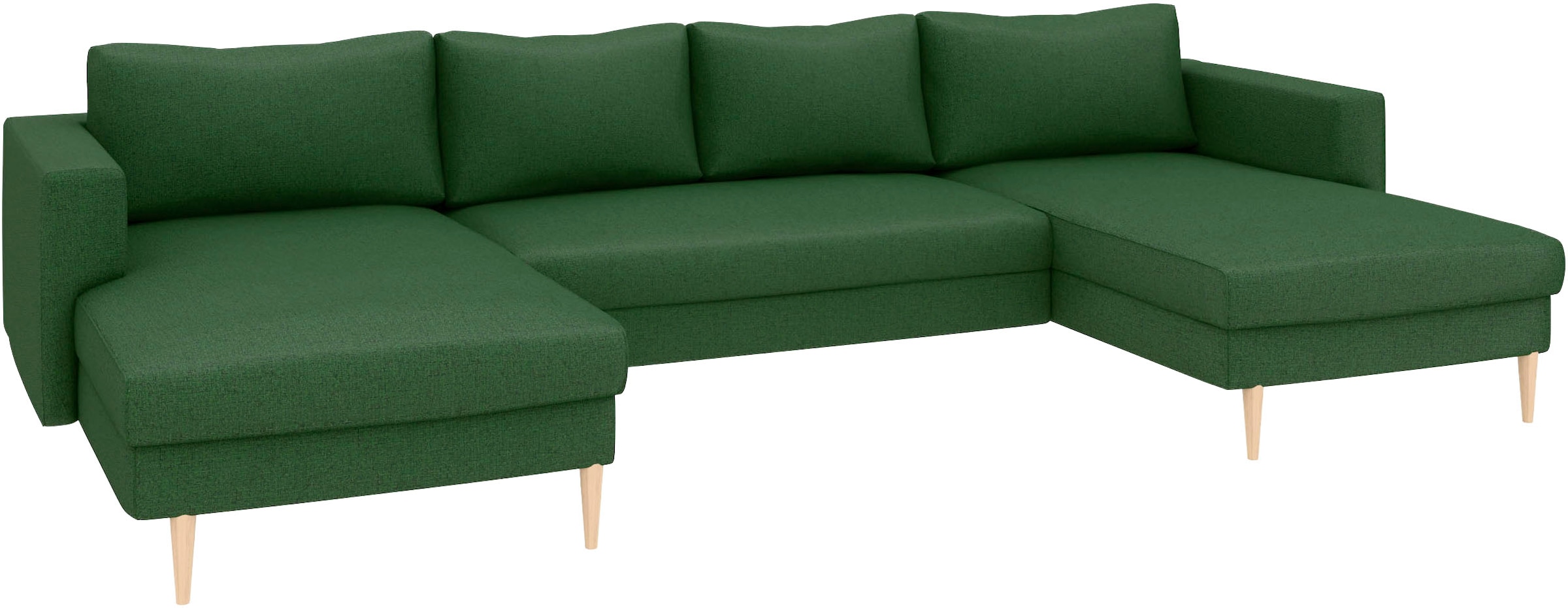 TRENDMANUFAKTUR Wohnlandschaft »Amazing, wahlw. mit Schlaffunktion & Bettkasten, Fuß Buche lackiert« Sofa in U-Form, in Cord oder Struktur, Breite 305 cm