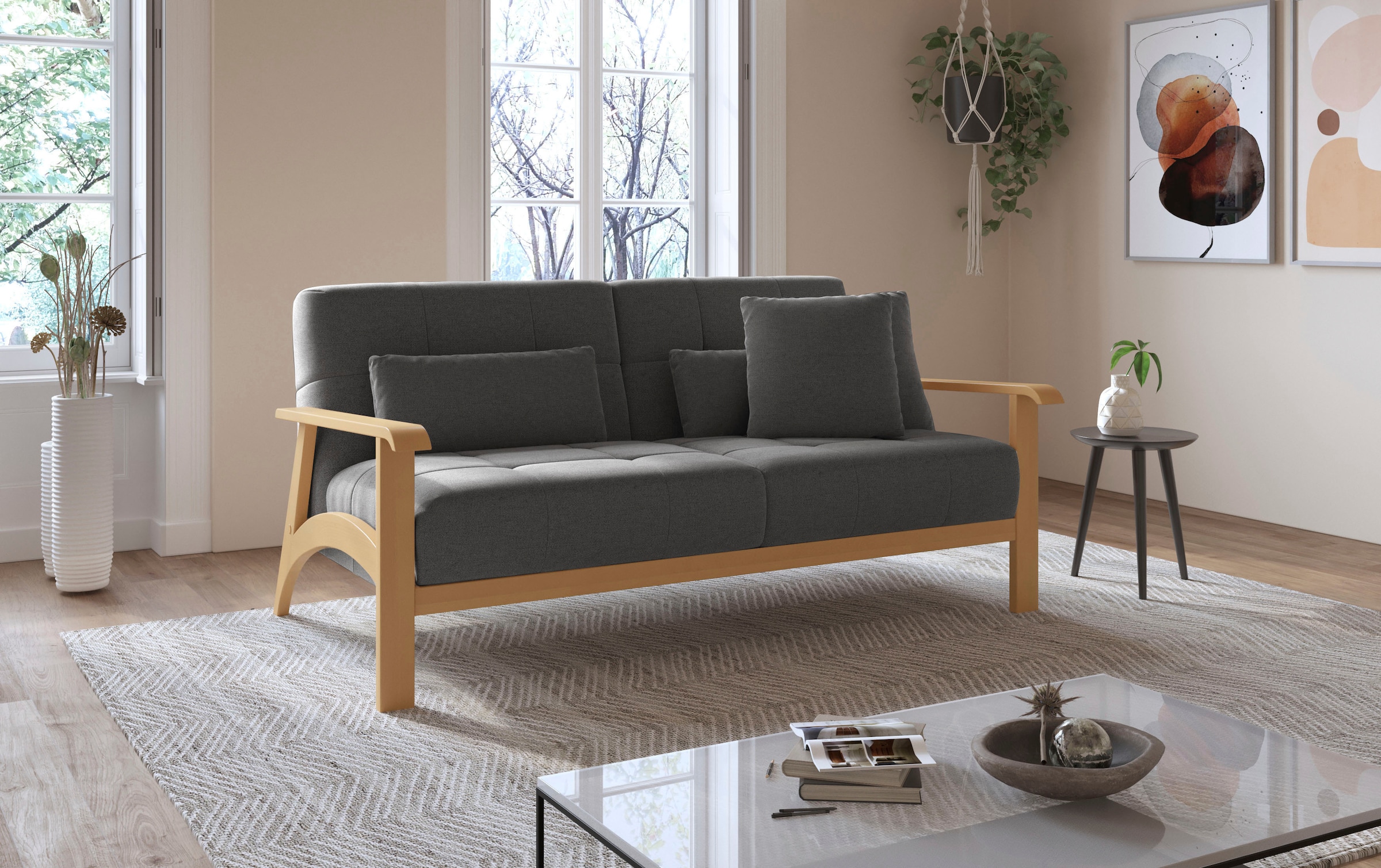 sit&more 2,5-Sitzer »Billund«, Armlehnen aus eichefarbigem Buchenholz, verschiedene Bezüge und Farben