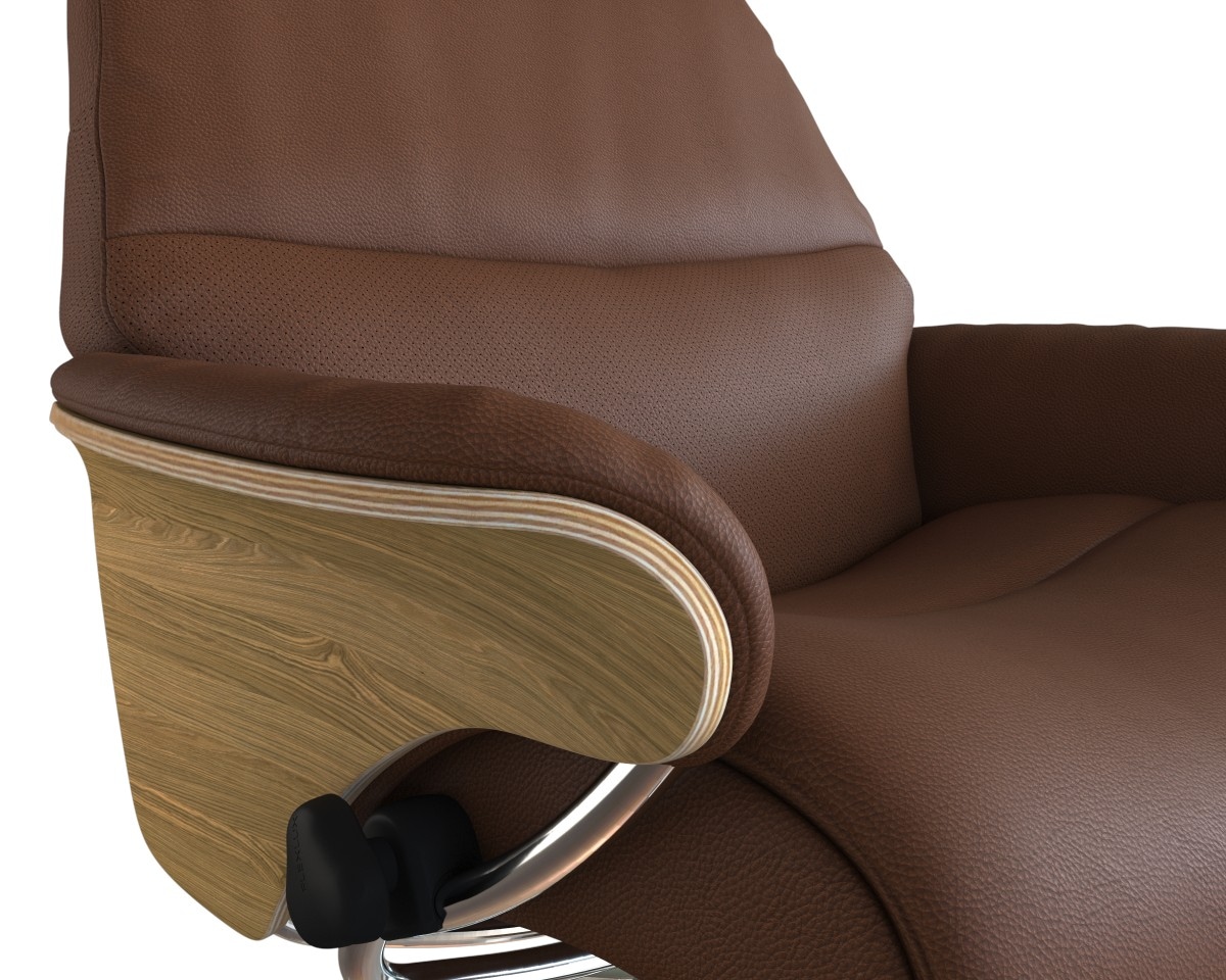 FLEXLUX Relaxsessel »Aarhus, Funktionsessel, Polstersessel, Armlehne, TV-Fernsehsessel,«, Relaxfunktion & Kopf- Rückenverstellung, Armlehne Eiche, Fuß Alu