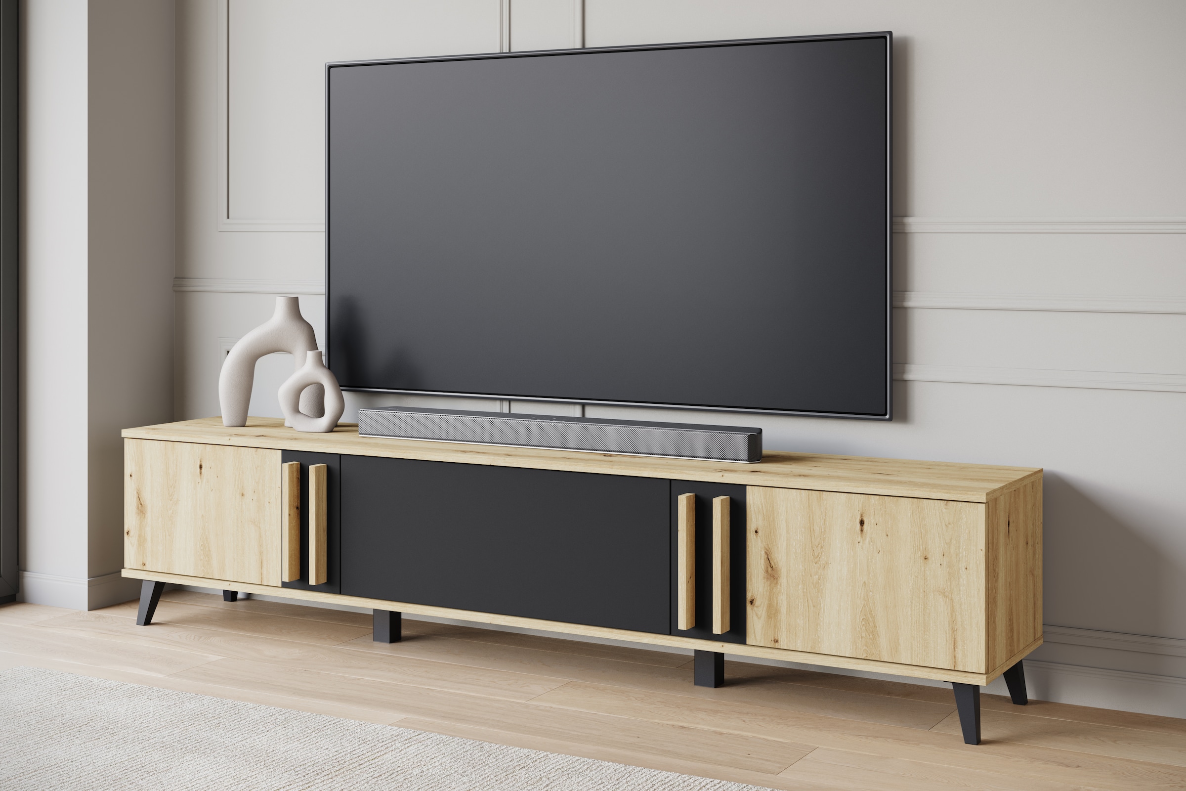INOSIGN Lowboard »Helsinki, TV-Kommode Breite 180cm«, (1 St.), modernes Design, 3 Klapptüren