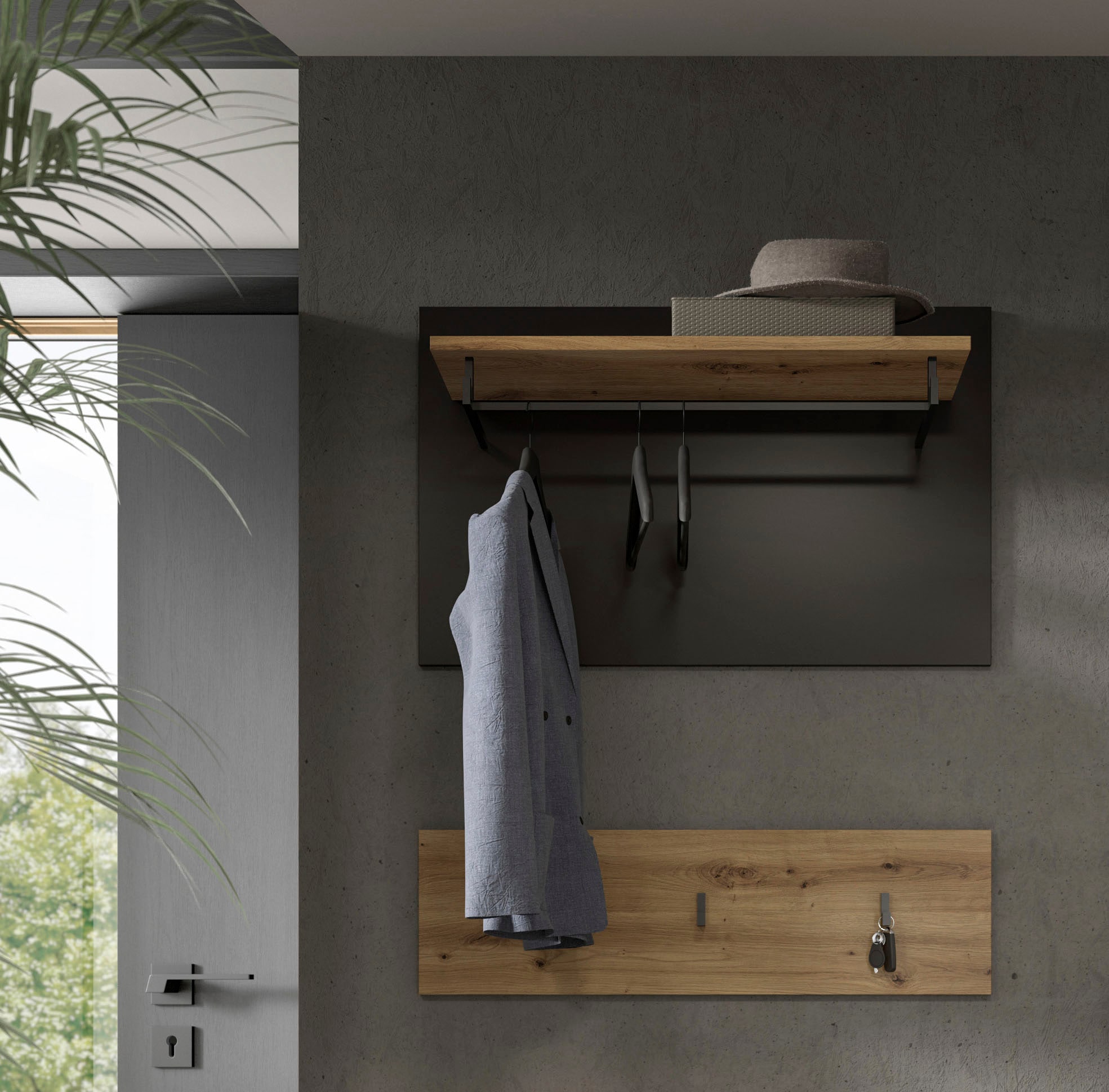 INOSIGN Garderobenpaneel »REHAT, TOPSELLER!, 2-teilig, bestehend aus: Paneel & Hakenleiste«, Wandgarderobe, Paneel