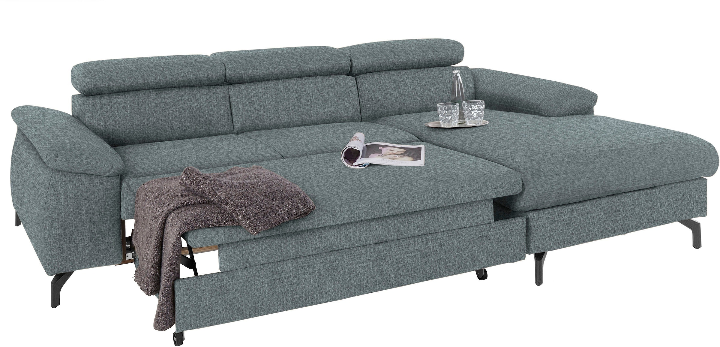 COTTA Polstergarnitur »Komaris L-Form«, (Set), Set bestehend aus: Ecksofa mit Kopfteilverstellung & Hocker