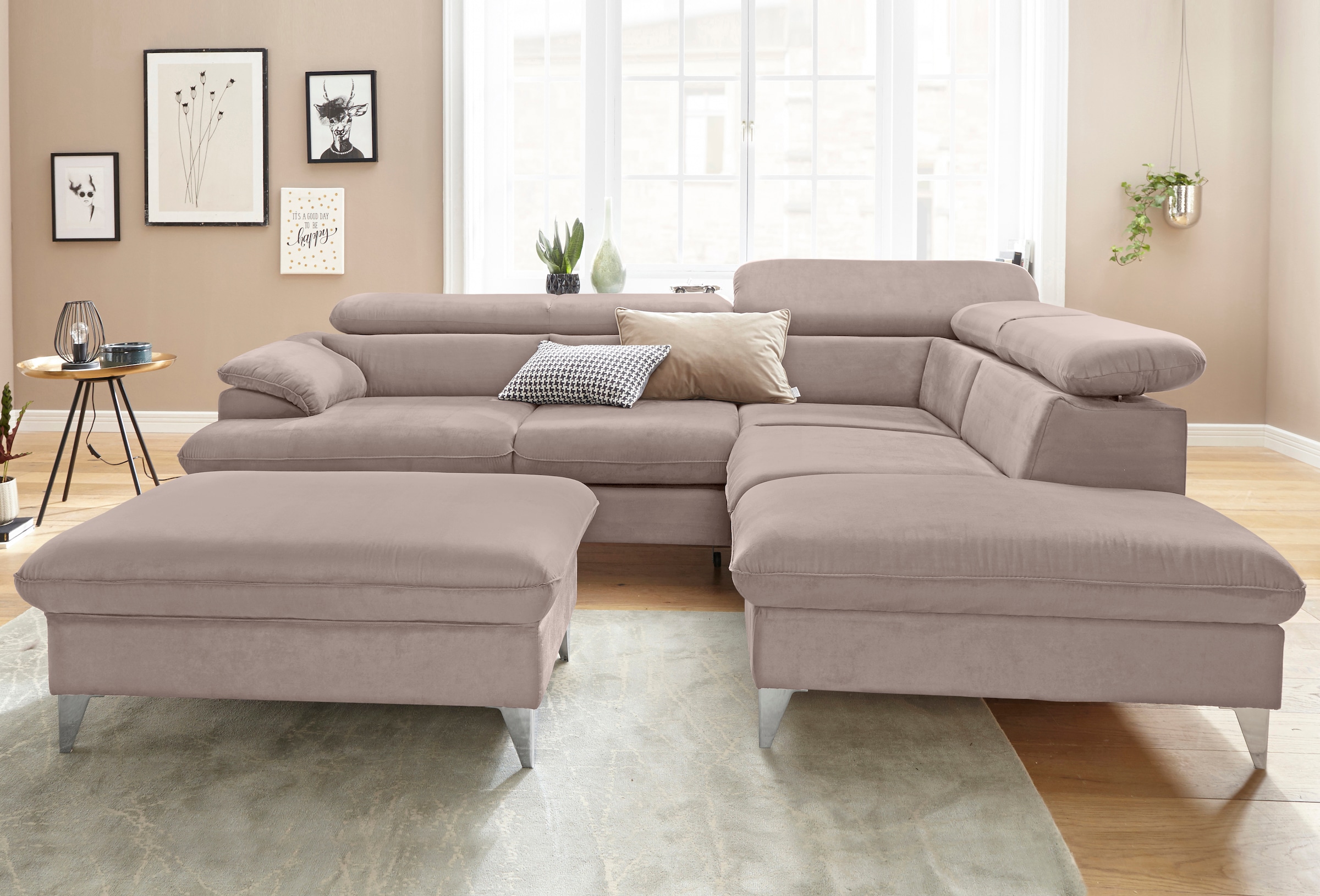 COTTA Polstergarnitur »Caluso L-Form«, (2 tlg.), Set bestehend aus: Ecksofa mit Kopfteilverstellung & Hocker
