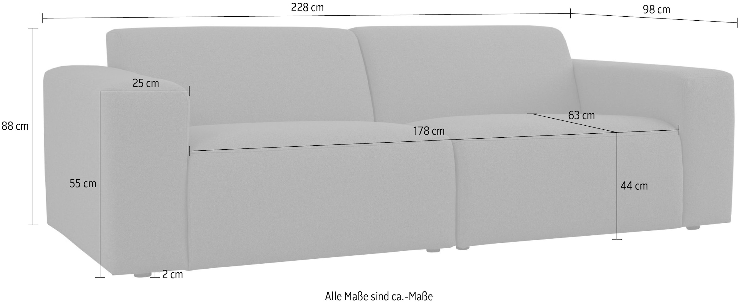 INOSIGN 3-Sitzer »Koa, 228 cm, Modulsofa in Webstoff, Cord«, Designsofa, weicher Lounge-Sitzkomfort, Welleunterfederung, bodentief