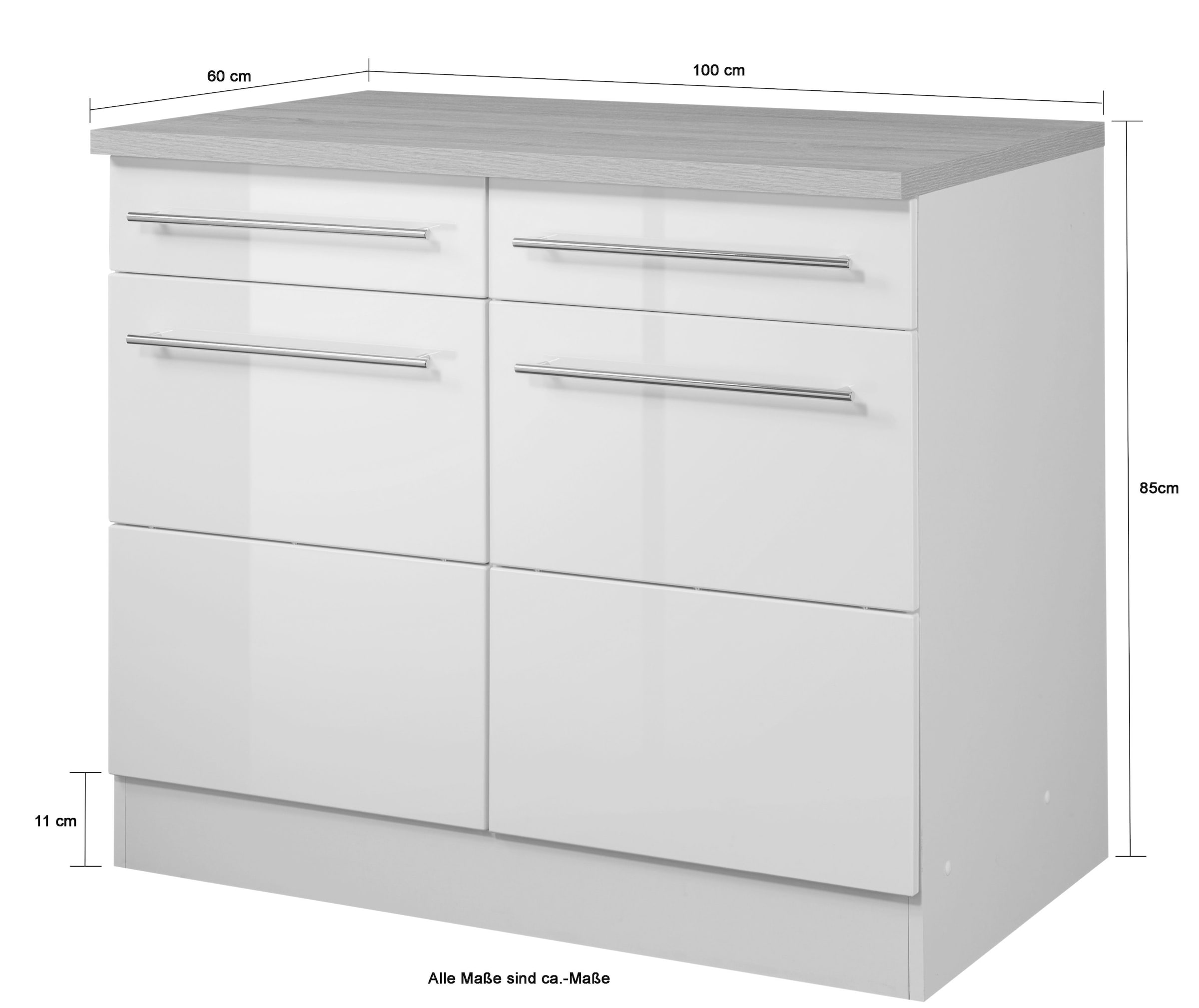 KOCHSTATION Unterschrank »KS-Wien« Breite 100 cm, 2 Türen, 2 Schubkästen, für viel Stauraum