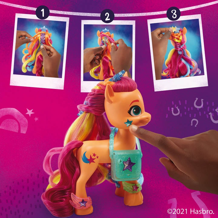Hasbro Spielfigur »My Little Pony, A New Generation - Regenbogenmähne Sunny Starscout«, mit langen, pinkfarbenen Haaren und Sternschnuppen-Schönheitsfleck